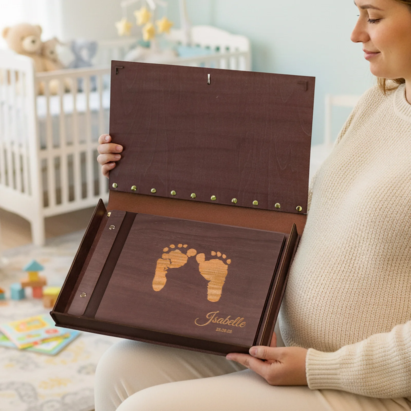 Personalized Baby Photo Album with Name & Birth Date – Wooden Footprint Design - Image 11