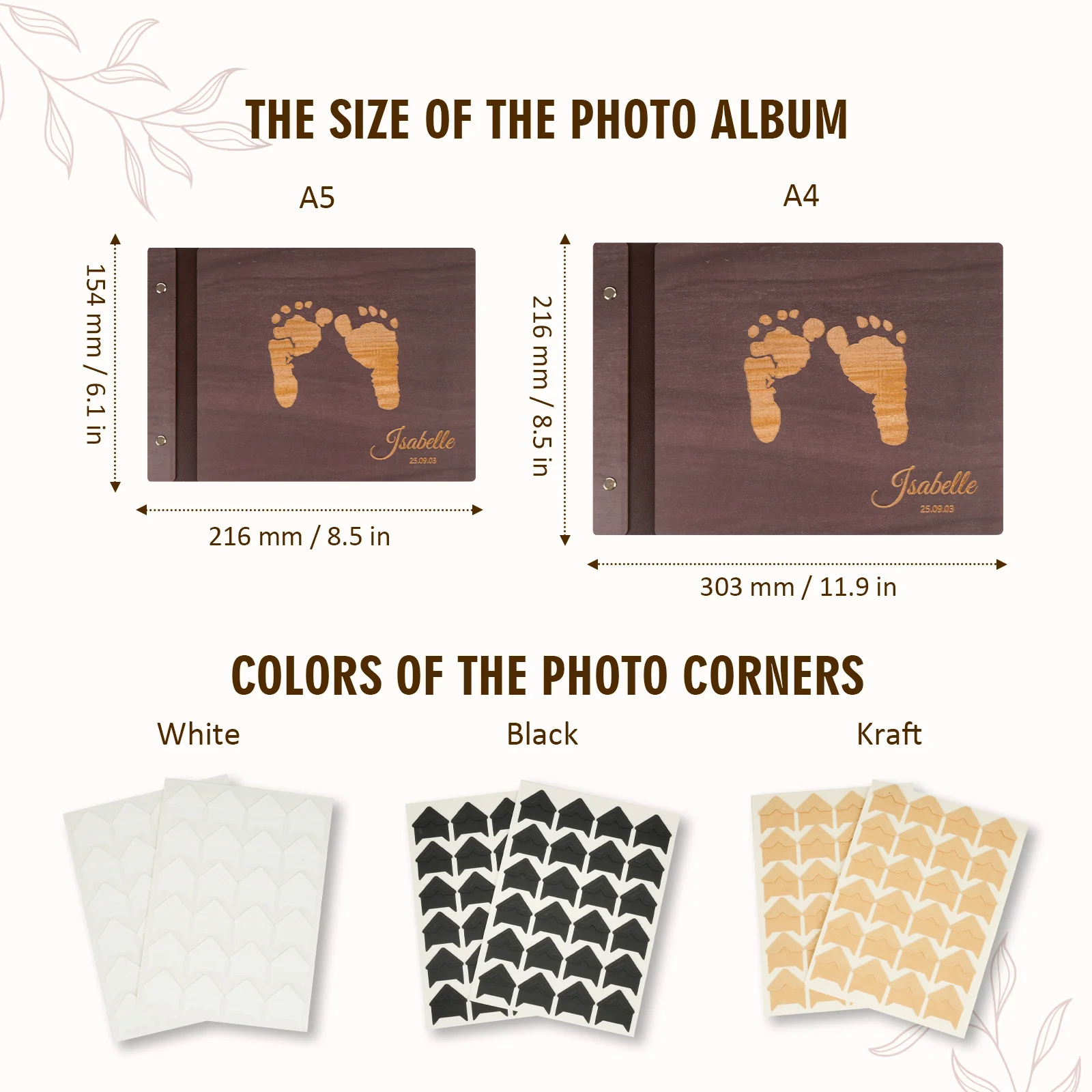 Personalized Baby Photo Album with Name & Birth Date – Wooden Footprint Design - Image 9