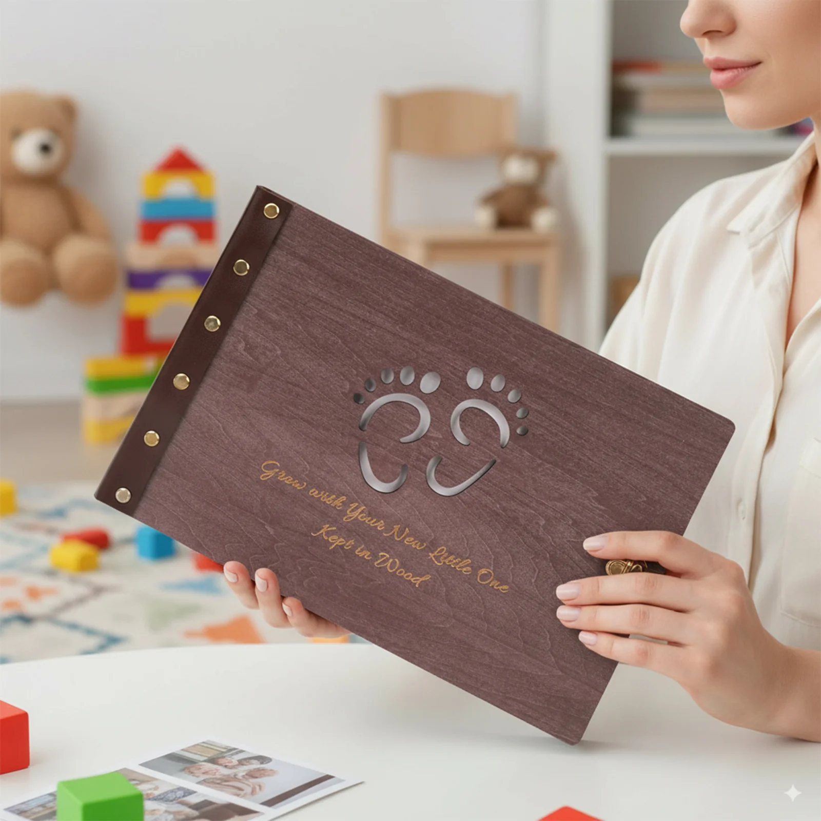 Wooden Baby Photo Album – Footprint Cover - Image 5