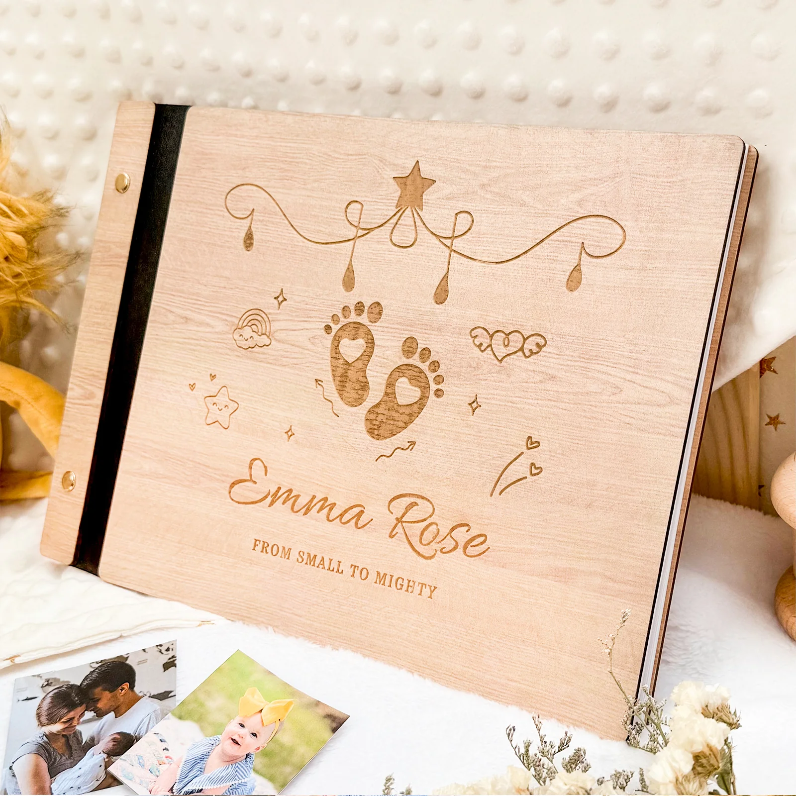 Personalized Baby Photo Album – Custom Wooden Cover with Baby’s Name - Image 5