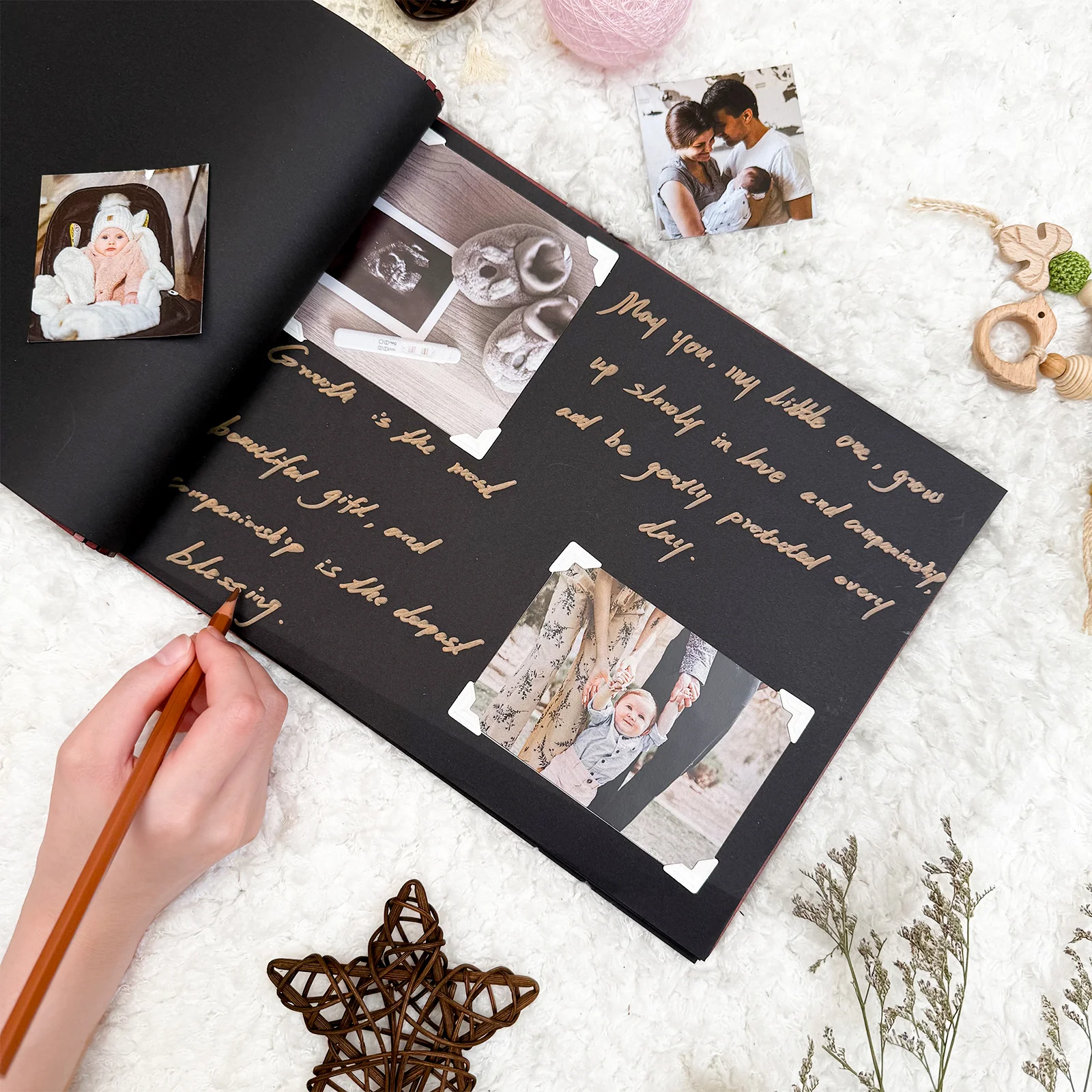 Wooden Baby Photo Album – Faith-Inspired Keepsake with Engraved Quote - Image 3