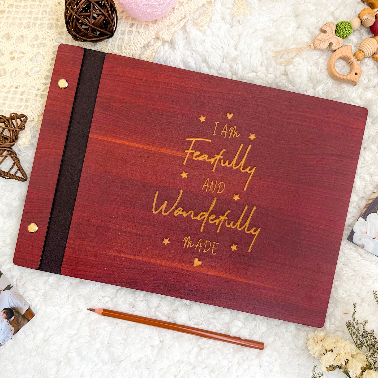 Wooden Baby Photo Album – Faith-Inspired Keepsake with Engraved Quote - Image 4