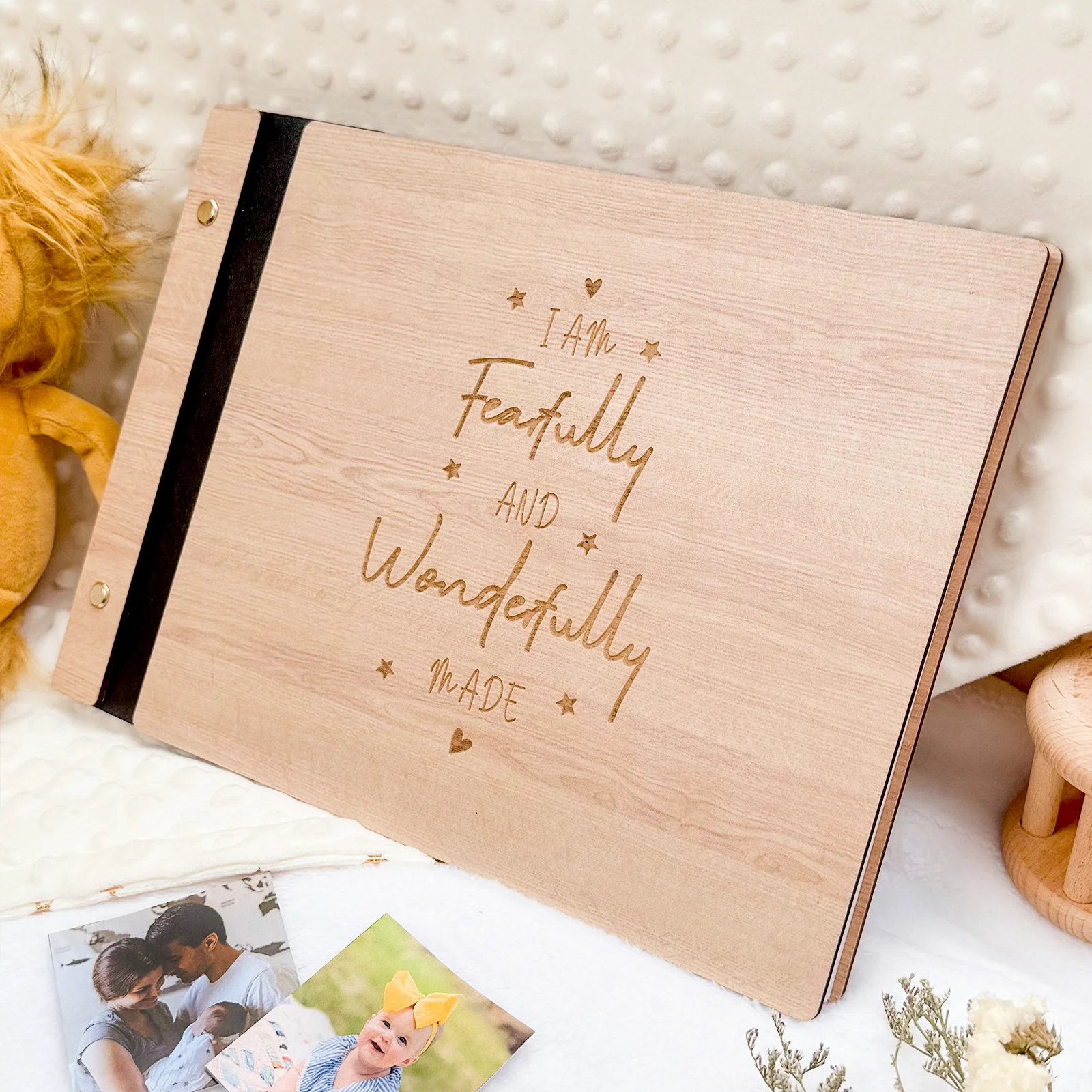 Wooden Baby Photo Album – Faith-Inspired Keepsake with Engraved Quote - Image 5
