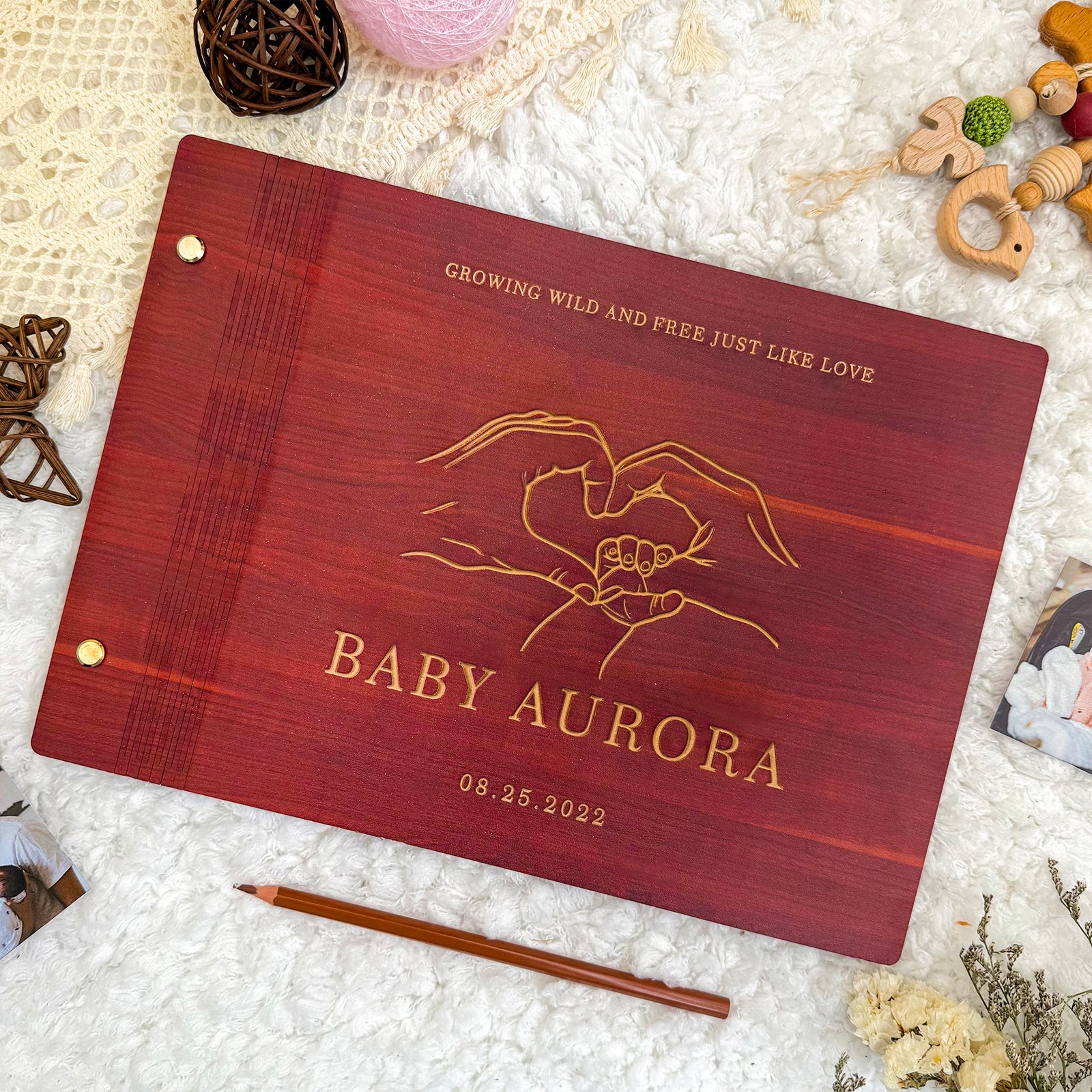 Personalized Wooden Baby Photo Album – Custom Engraving with Name and Date - Image 5