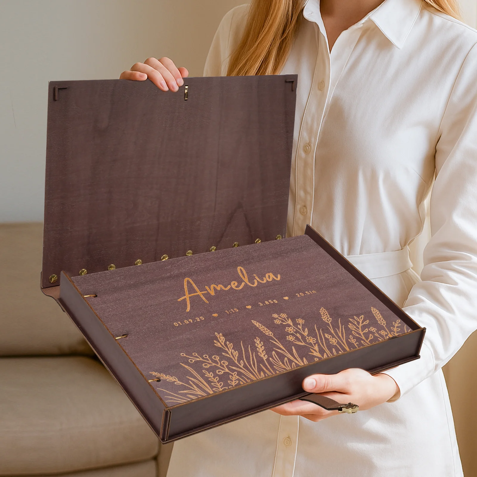 Personalized Wooden Baby Photo Album – Baby’s Name & Birth Information Engraved - Image 11