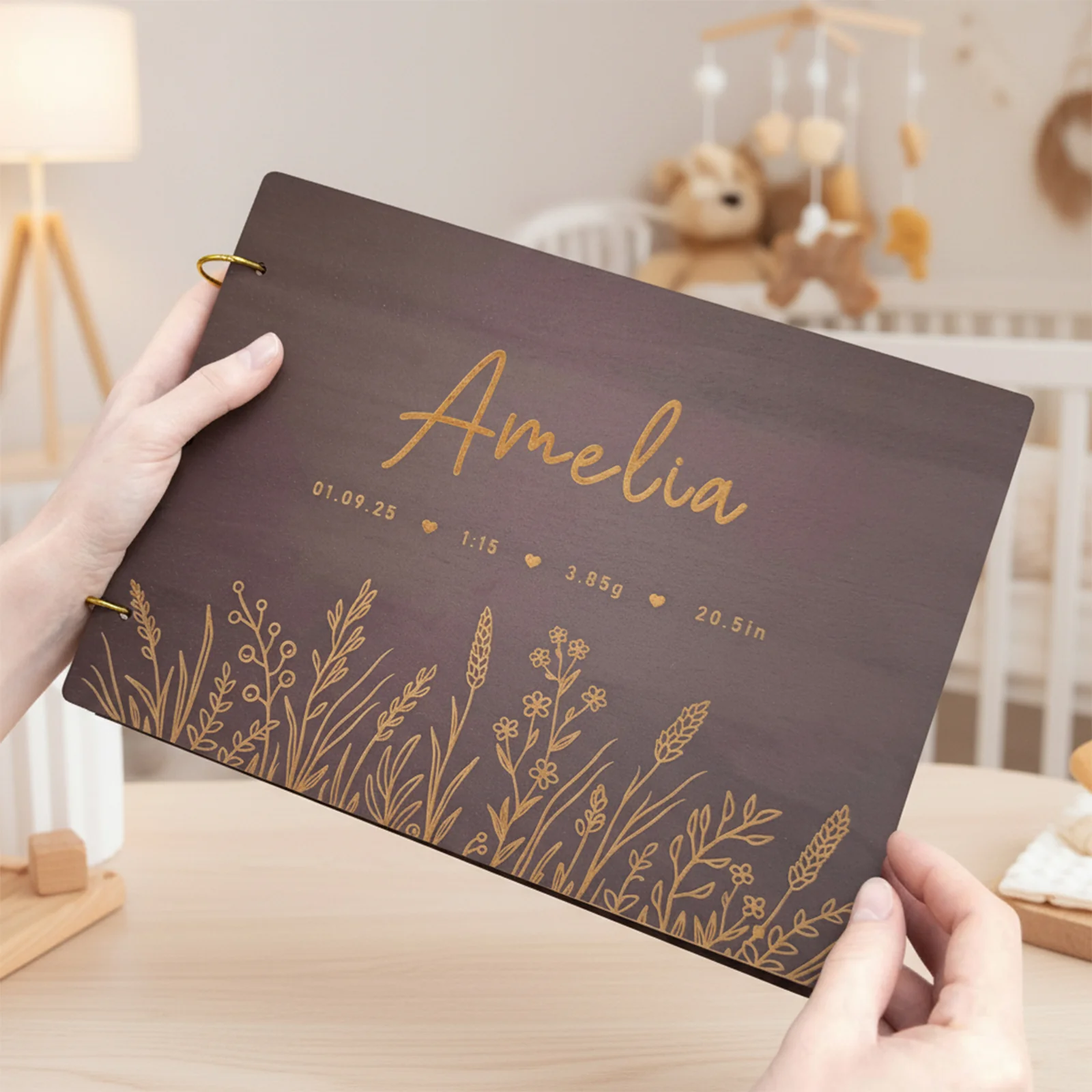Personalized Wooden Baby Photo Album – Baby’s Name & Birth Information Engraved - Image 6