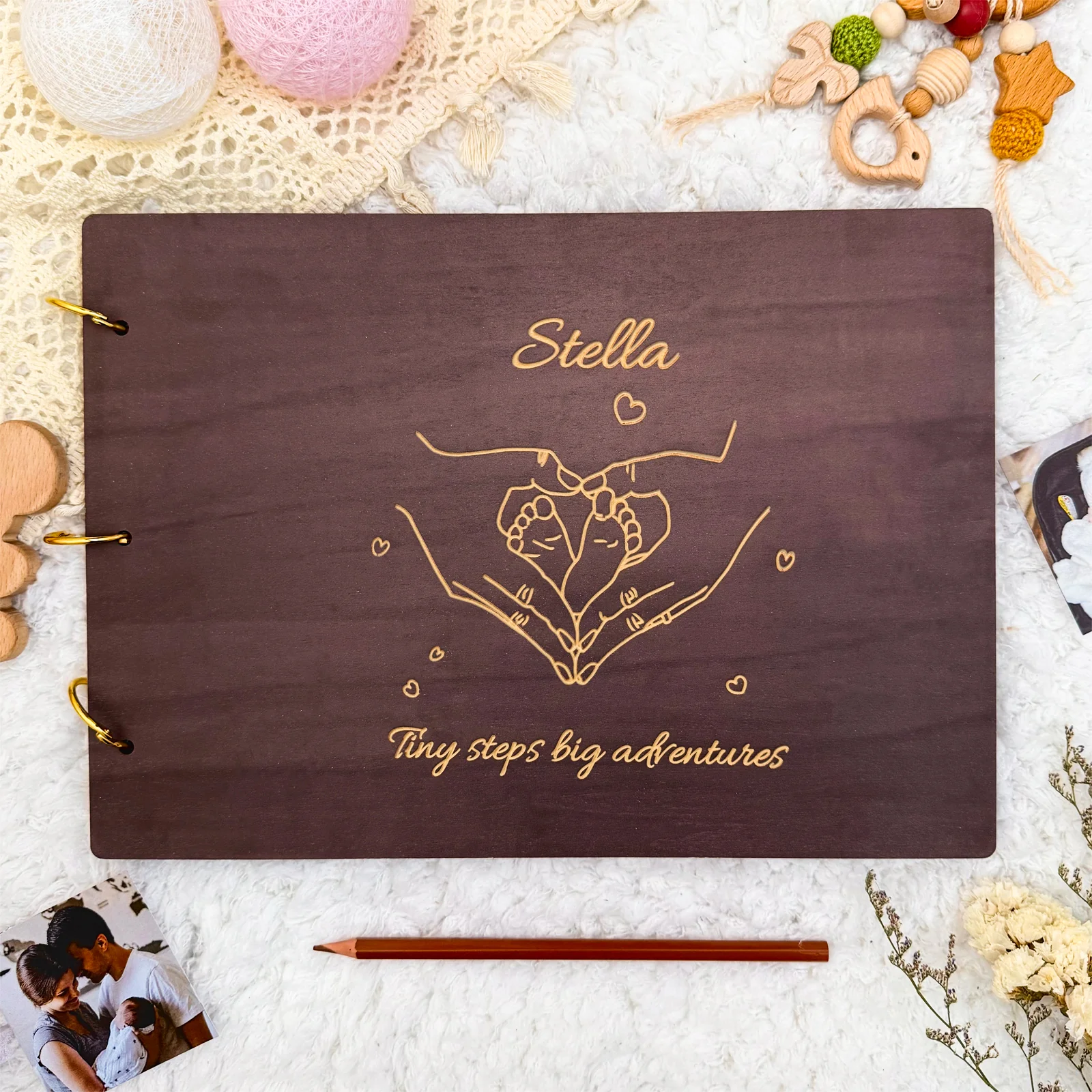 Personalized Wooden Baby Photo Album – Engraved with Baby’s Name - Image 3