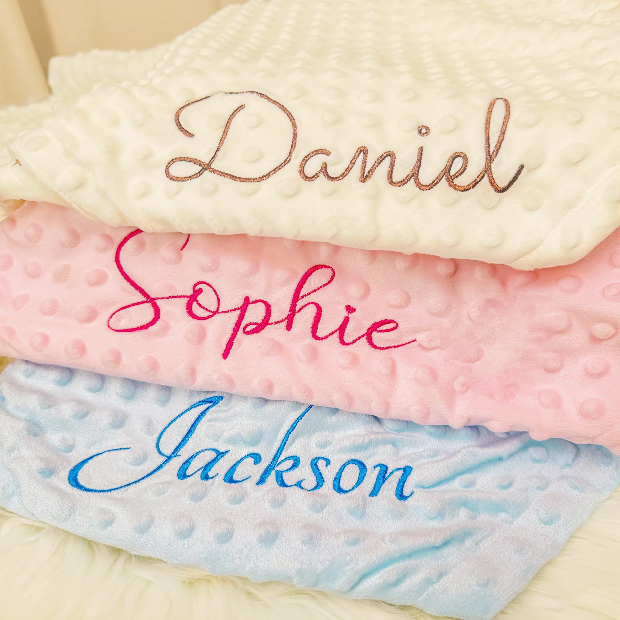 Personalized Baby Minky Dot Blanket with Name - Image 4