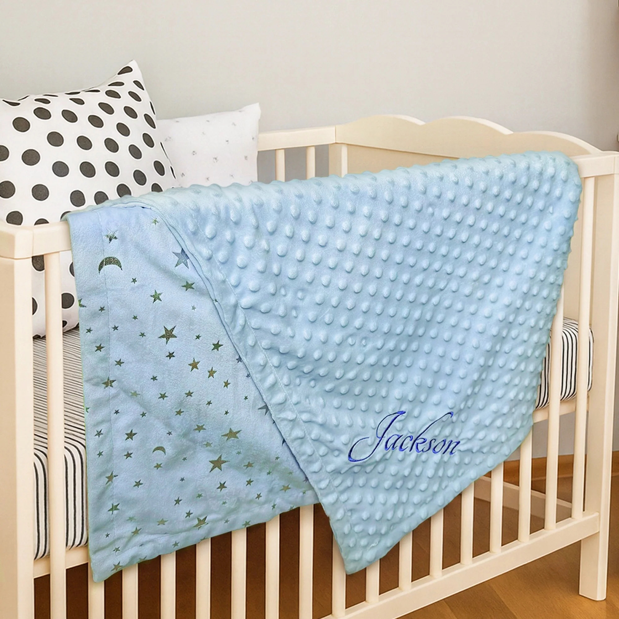 Personalized Baby Minky Dot Blanket with Name - Image 5