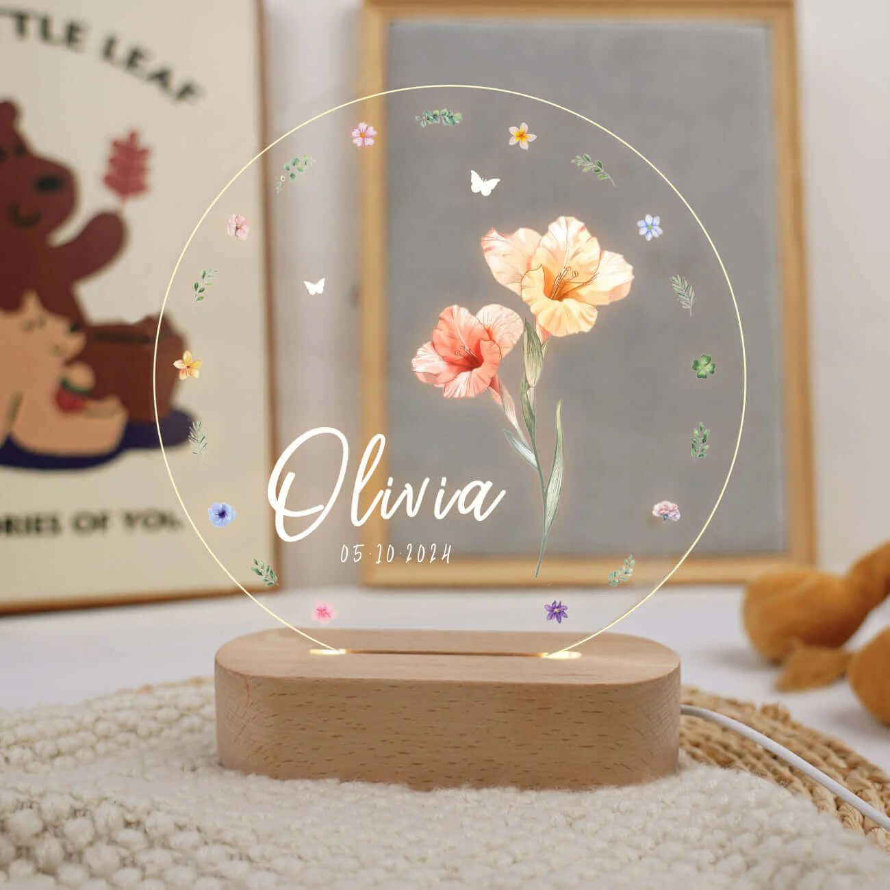 Personalized Birth Flower Name Night Light - Image 2