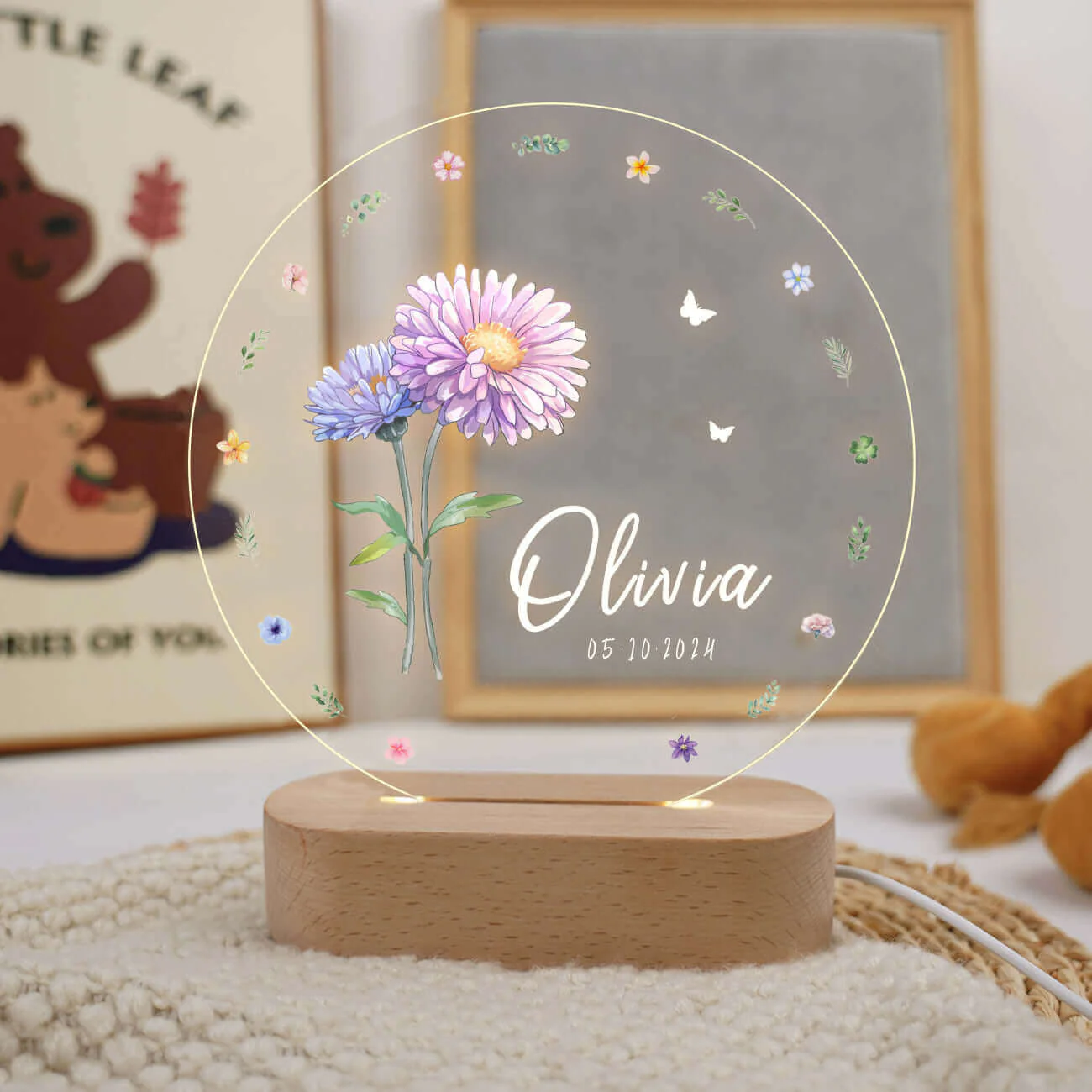 Personalized Birth Flower Name Night Light - Image 7