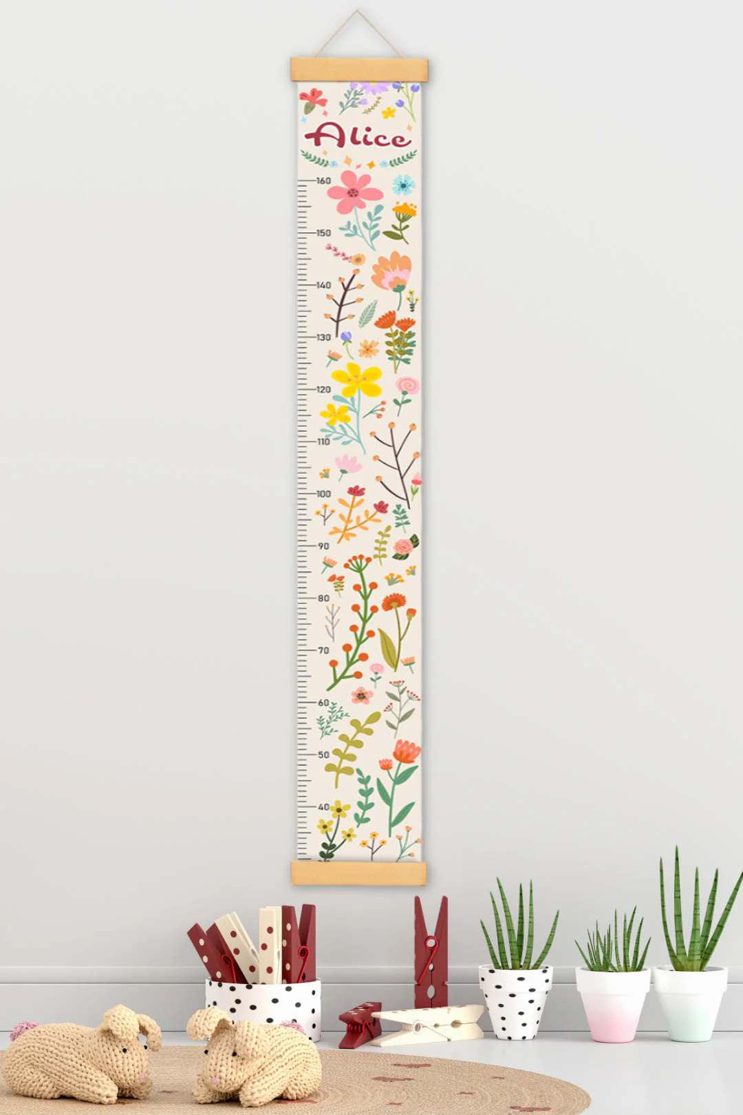 Personalized Blooming Flowers Hanging Canvas Height Ruler - Image 3