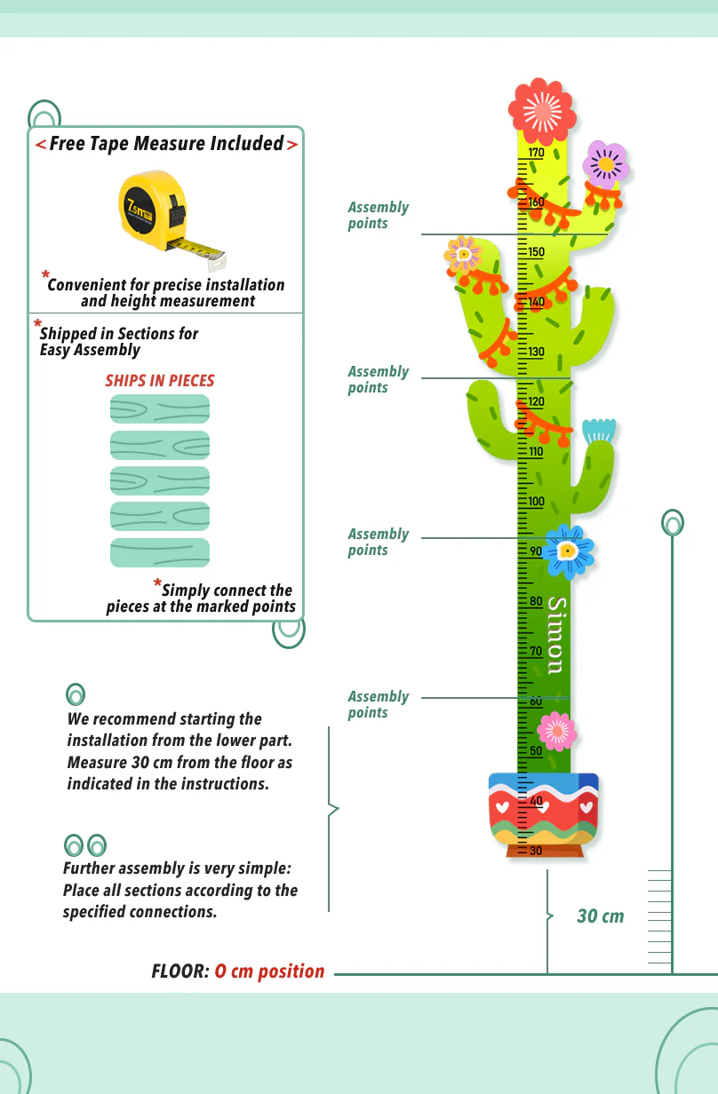 Personalized Cactus Wooden Growth Chart for Kids - Image 3