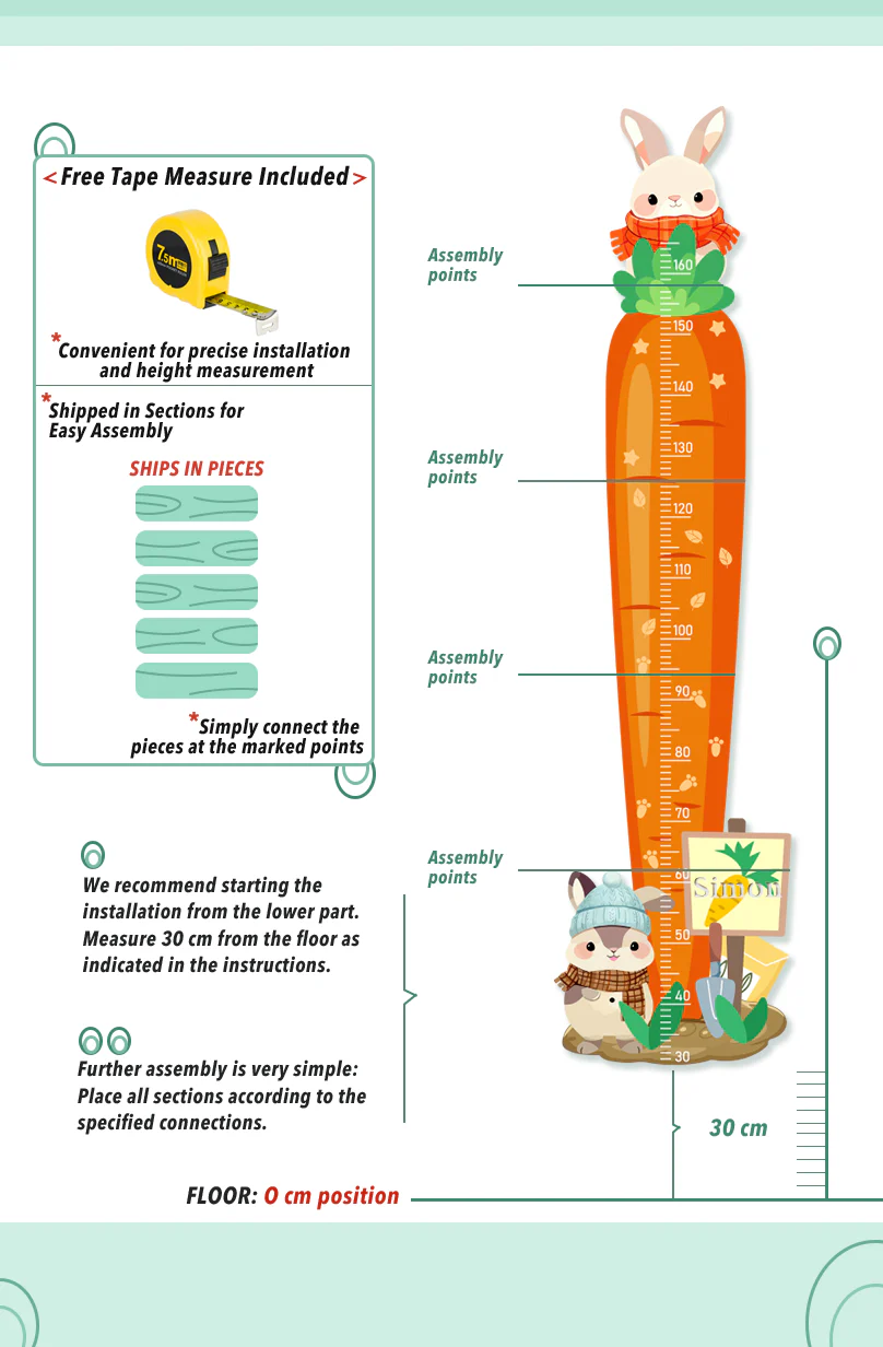 Personalized Carrot Bunny Wooden Growth Chart for Kids - Image 4