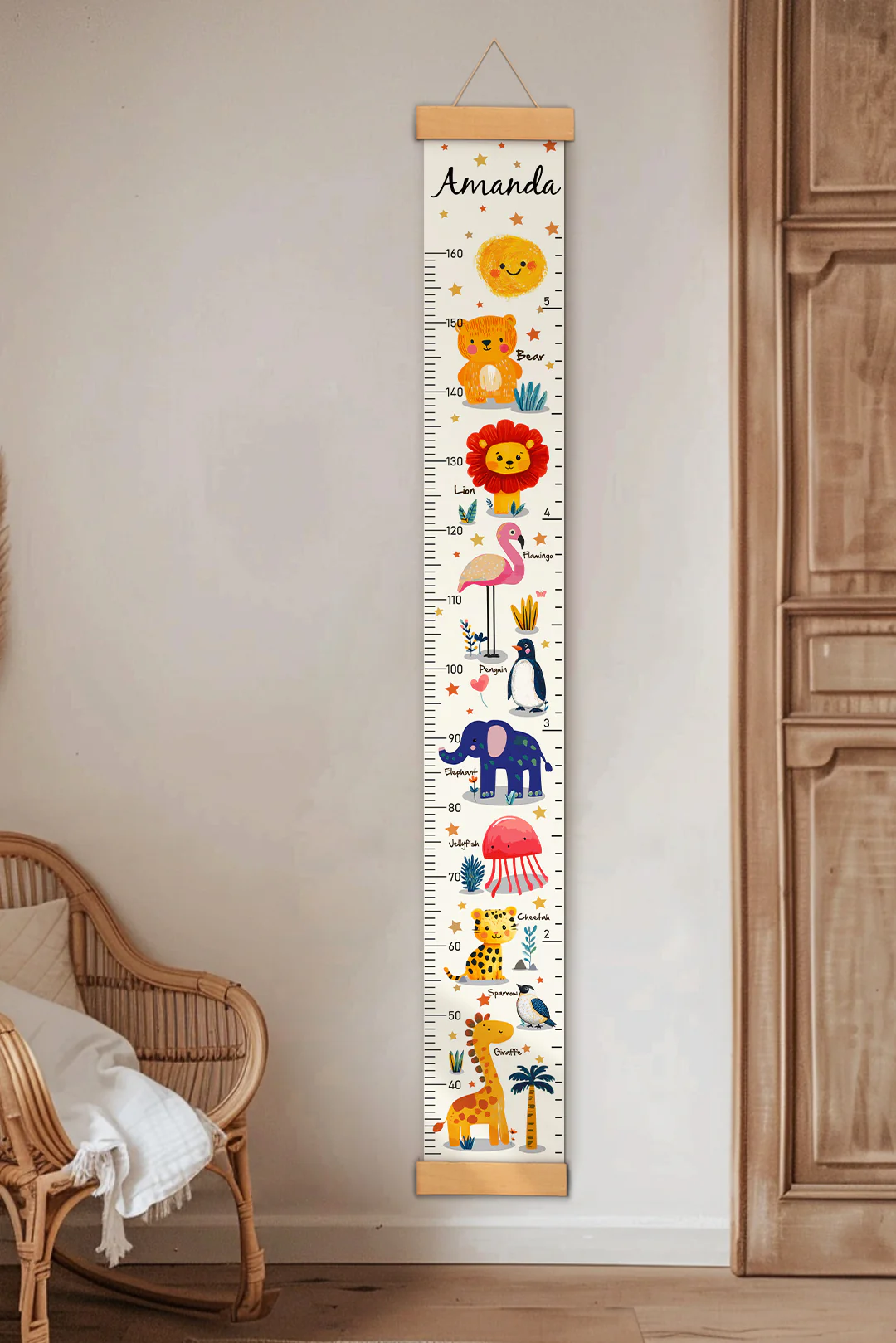 Personalized Cute Animal Hanging Canvas Height Ruler - Image 3