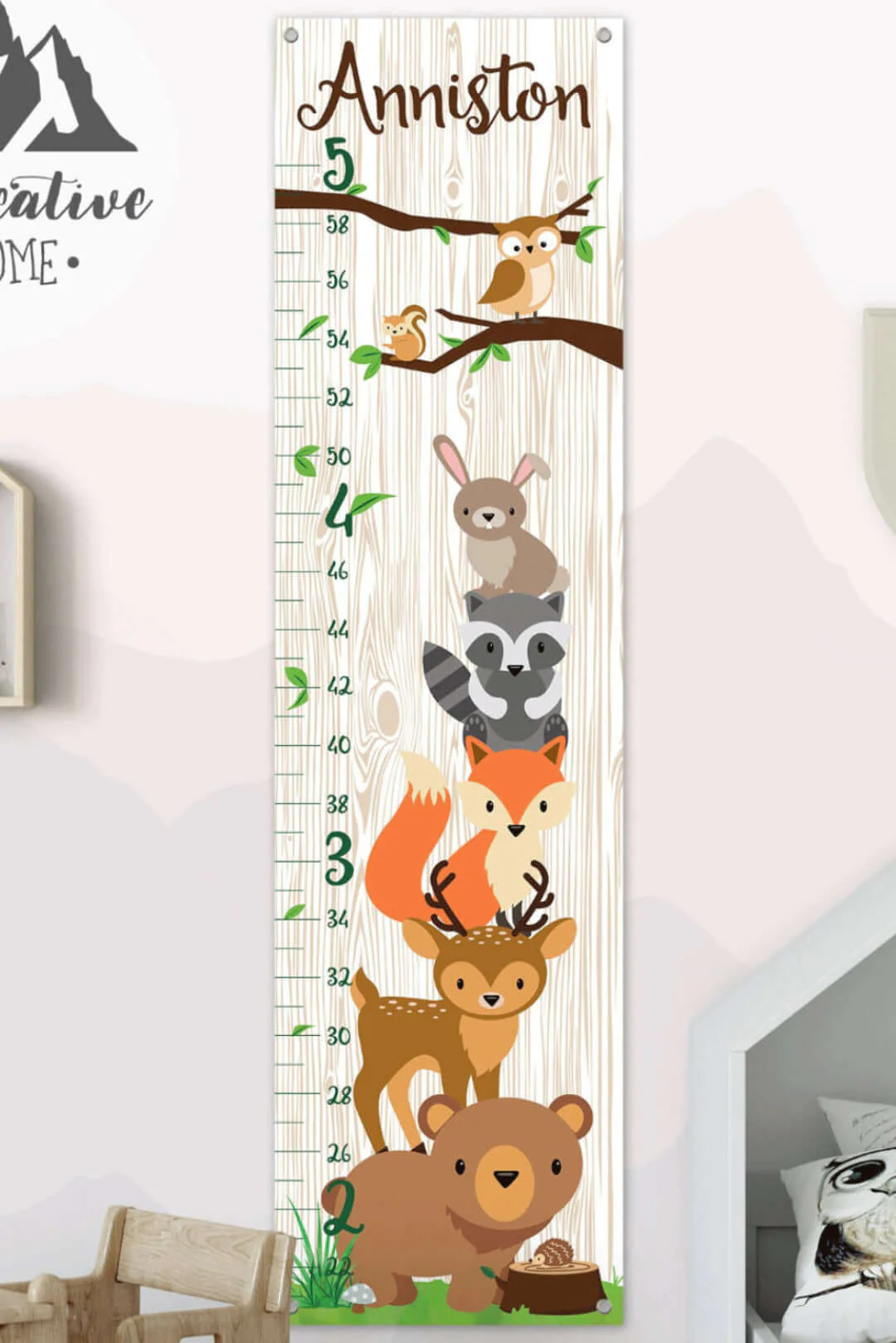 Personalized Forest Animals Hanging Canvas Height Ruler - Image 2