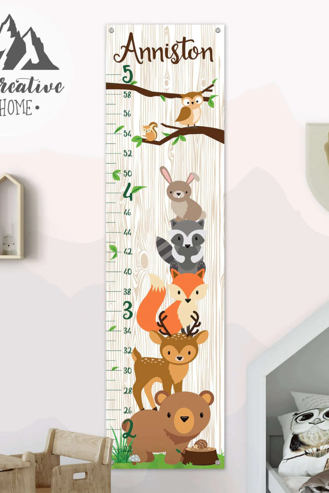 Personalized Forest Animals Hanging Canvas Height Ruler - Image 3