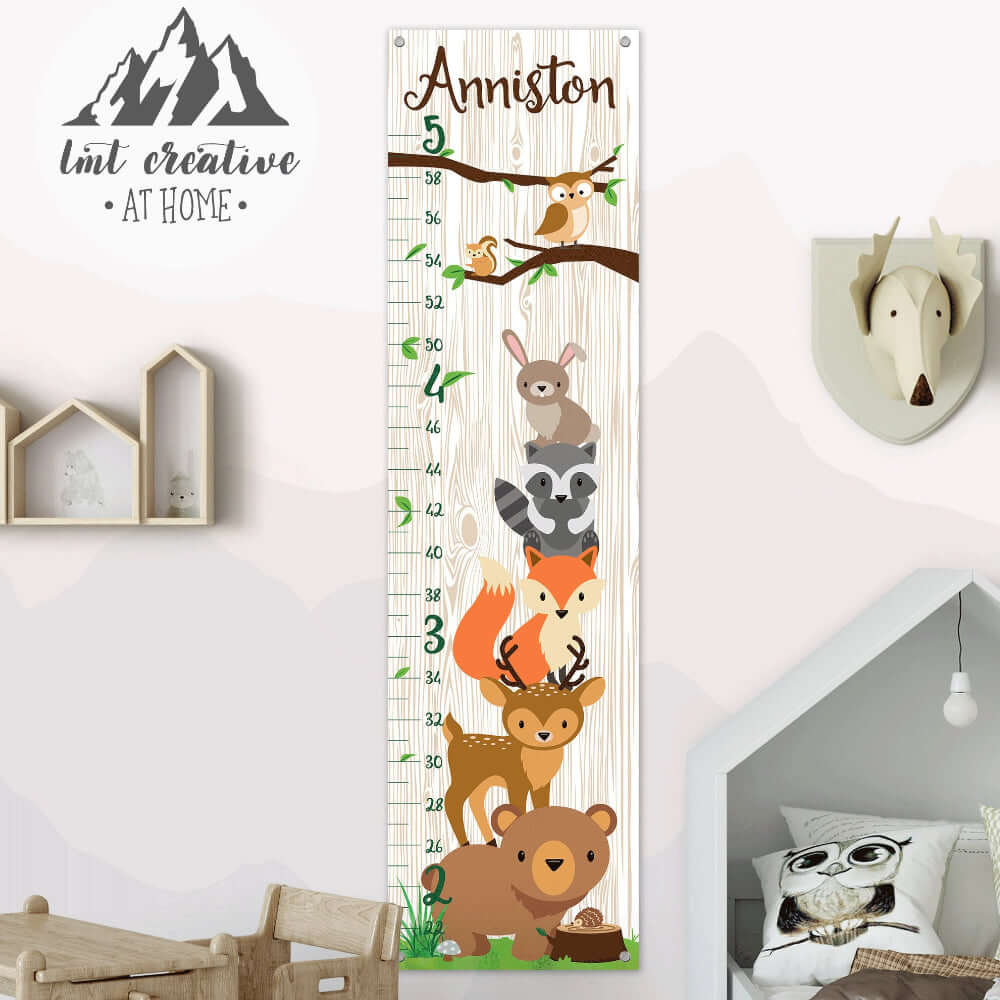 Personalized Forest Animals Hanging Canvas Height Ruler - Image 6