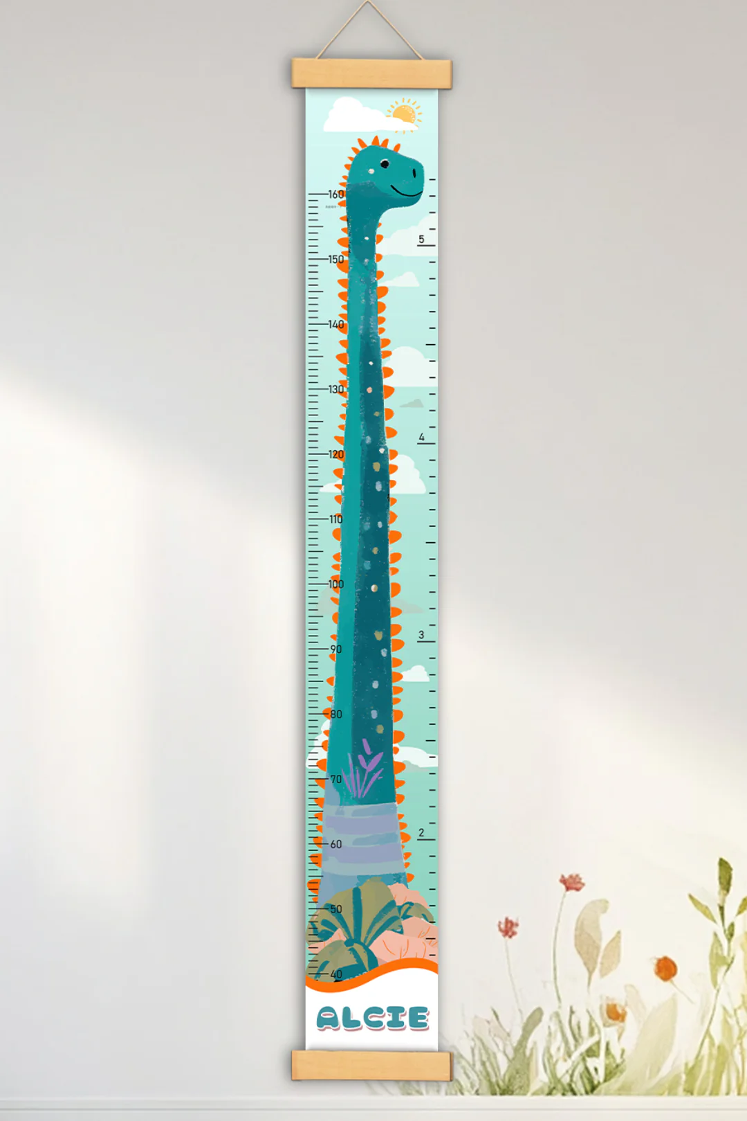 Personalized Dinosaur Growth Hanging Canvas Height Ruler - Image 2