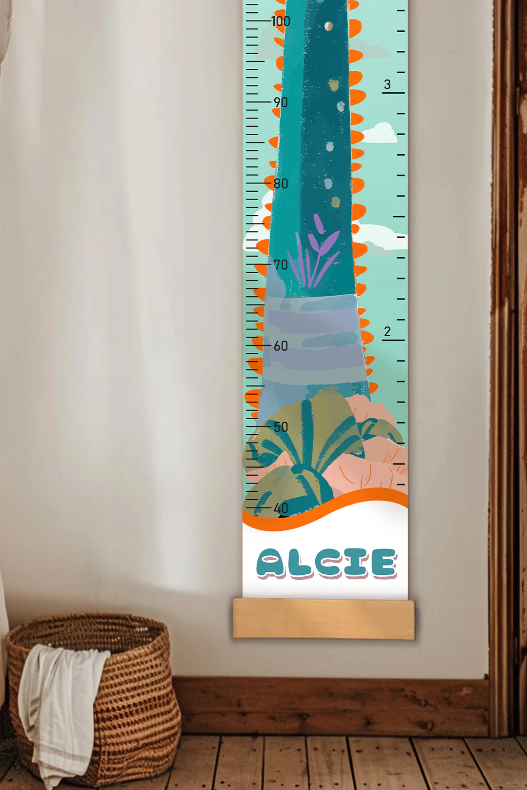 Personalized Dinosaur Growth Hanging Canvas Height Ruler - Image 3