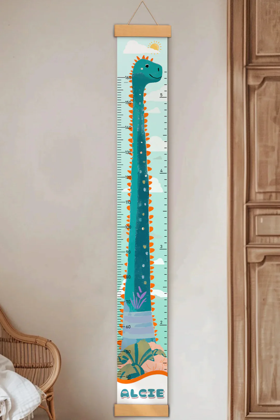 Personalized Dinosaur Growth Hanging Canvas Height Ruler - Image 4