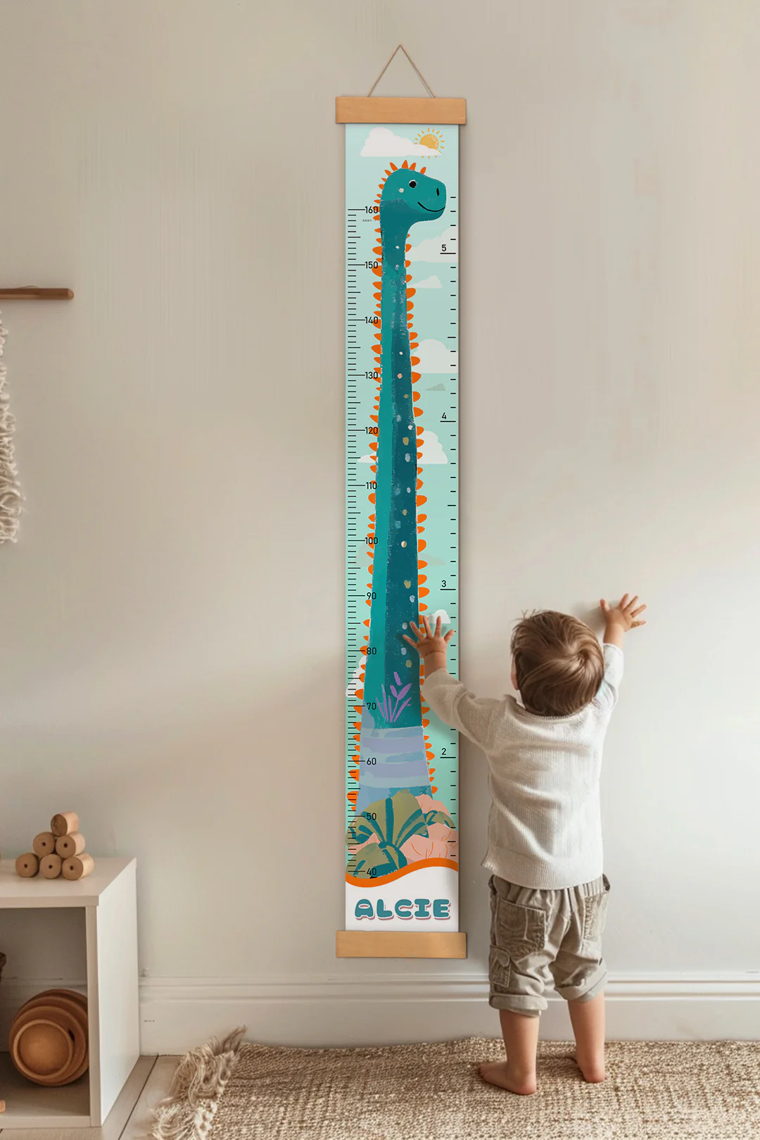 Personalized Dinosaur Growth Hanging Canvas Height Ruler - Image 6