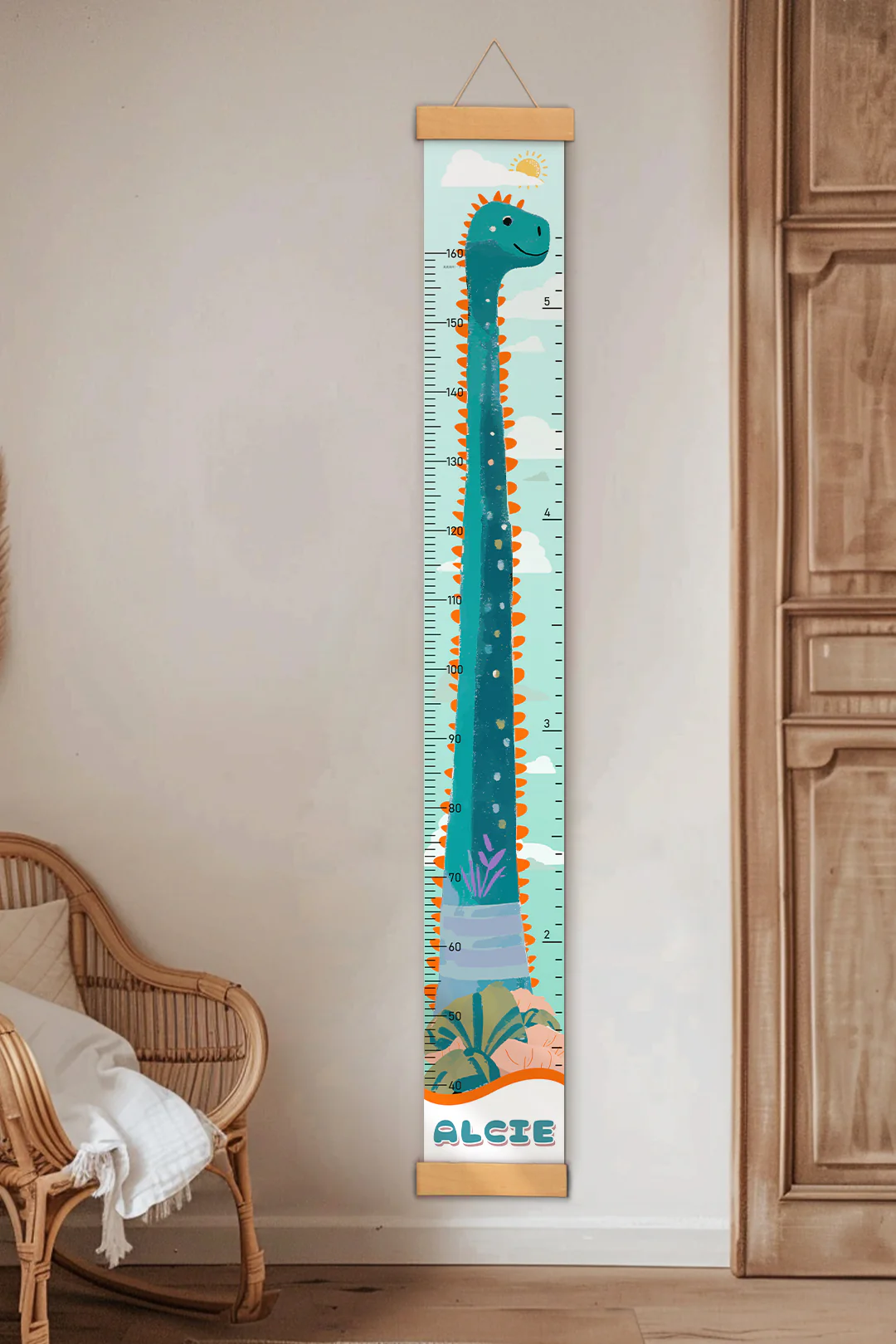 Personalized Dinosaur Growth Hanging Canvas Height Ruler - Image 7