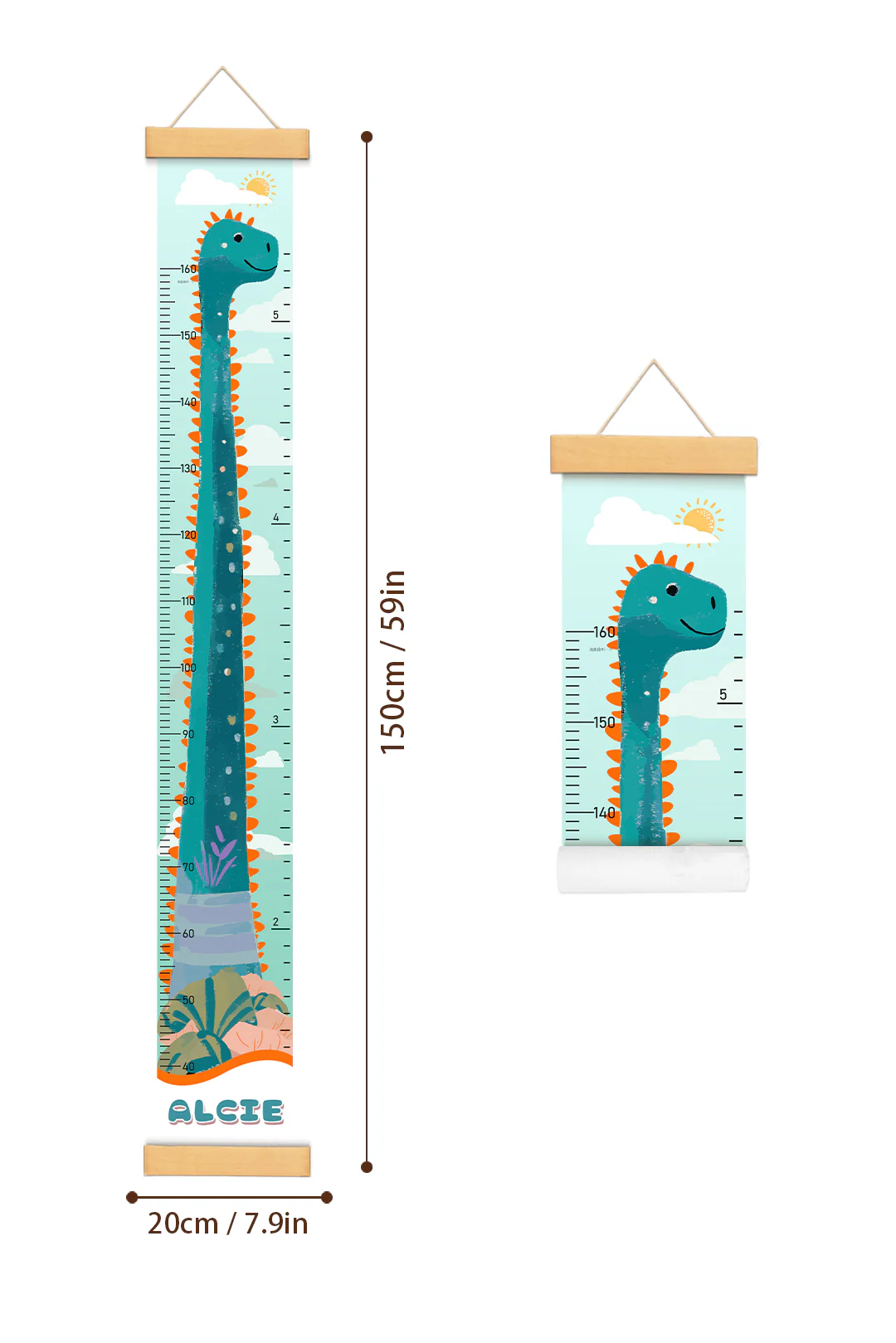 Personalized Dinosaur Growth Hanging Canvas Height Ruler - Image 8