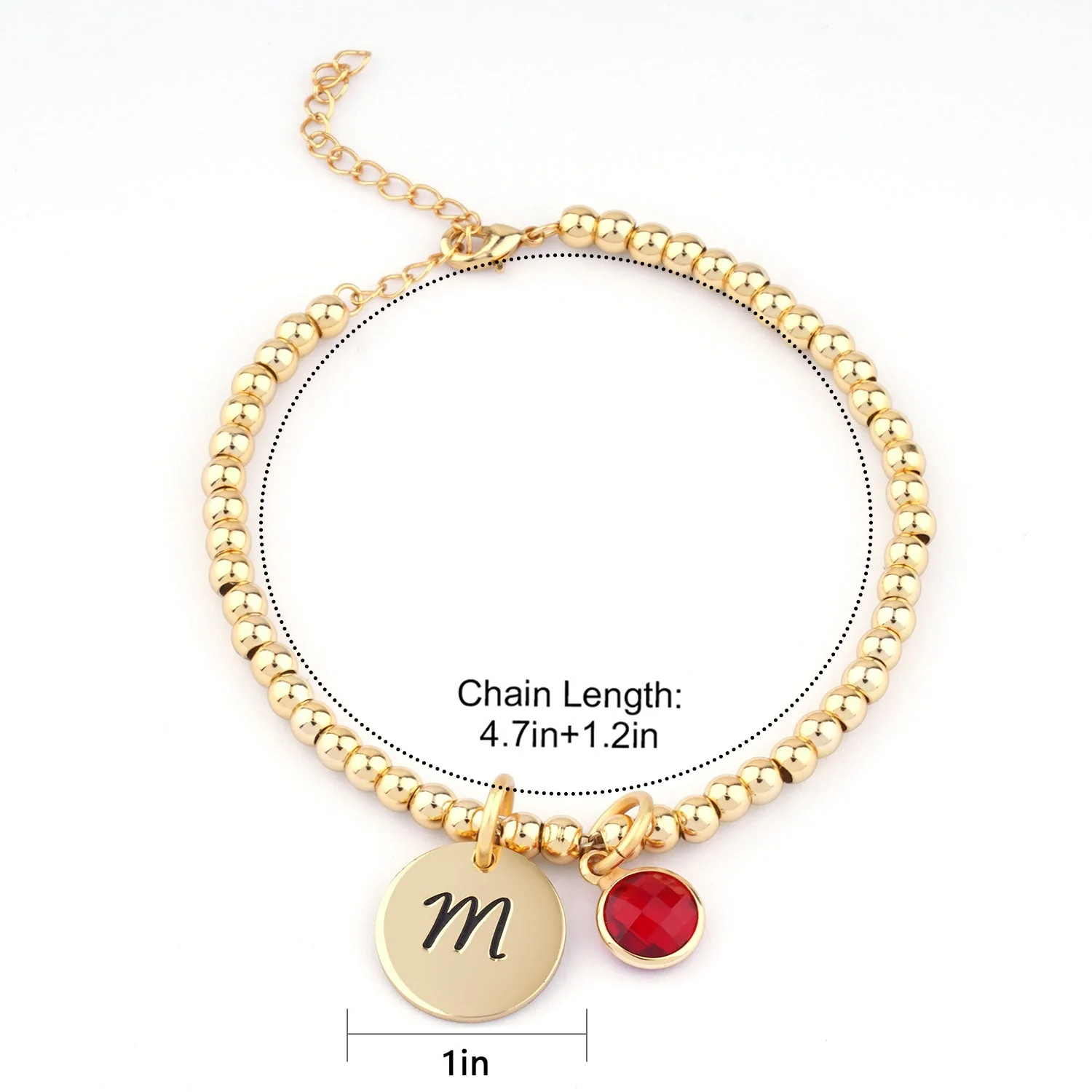 Personalized Disc Letter and Birthstone Charm Kids Bracelet - Image 3