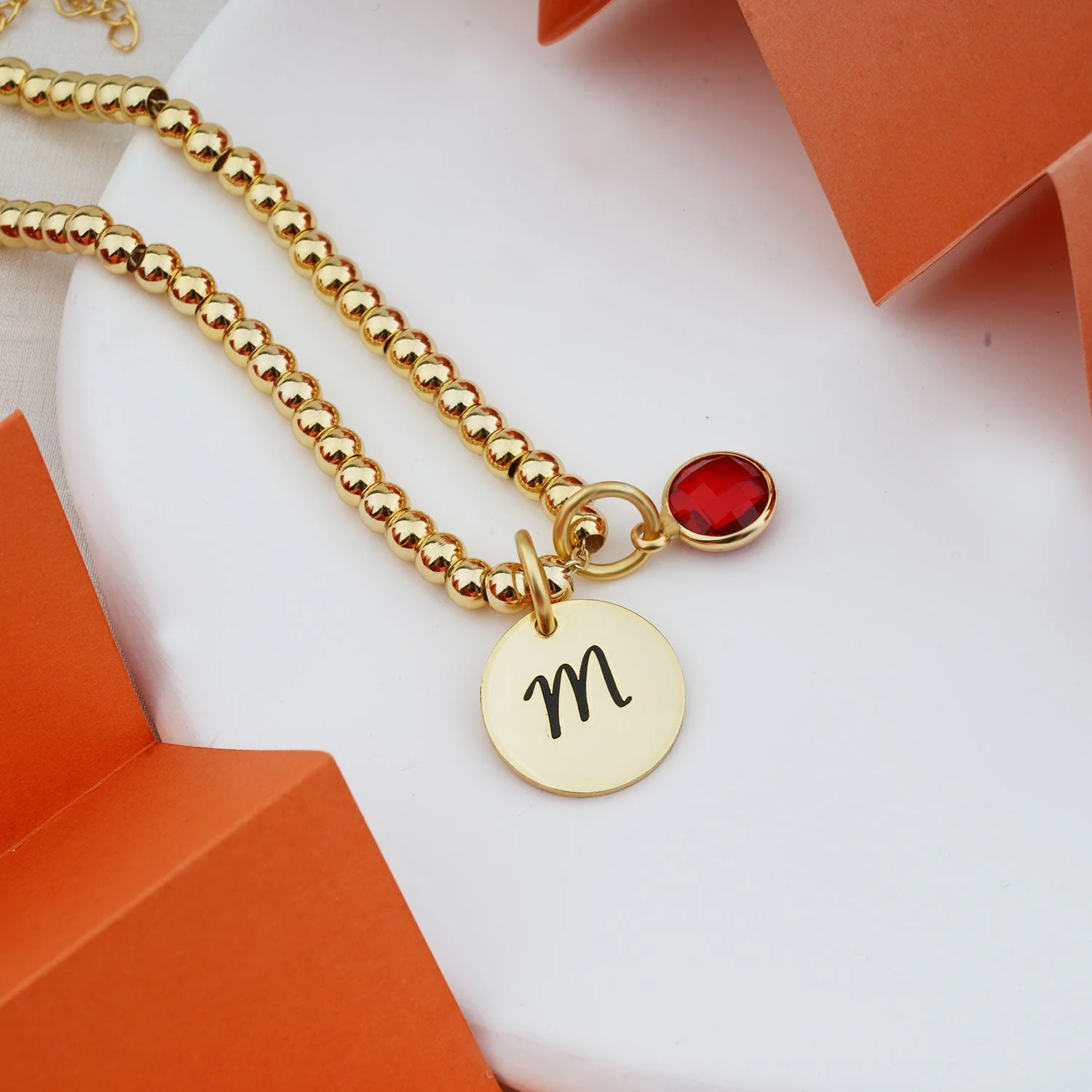 Personalized Disc Letter and Birthstone Charm Kids Bracelet - Image 5