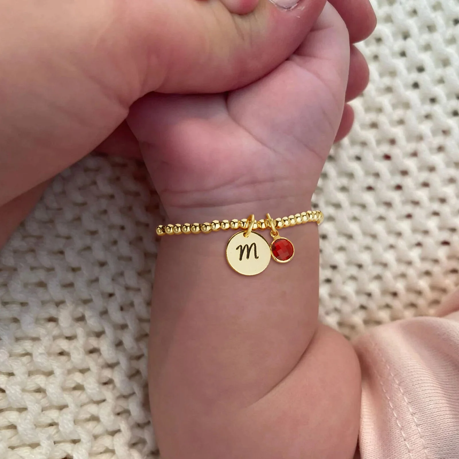 Personalized Disc Letter and Birthstone Charm Kids Bracelet - Image 6