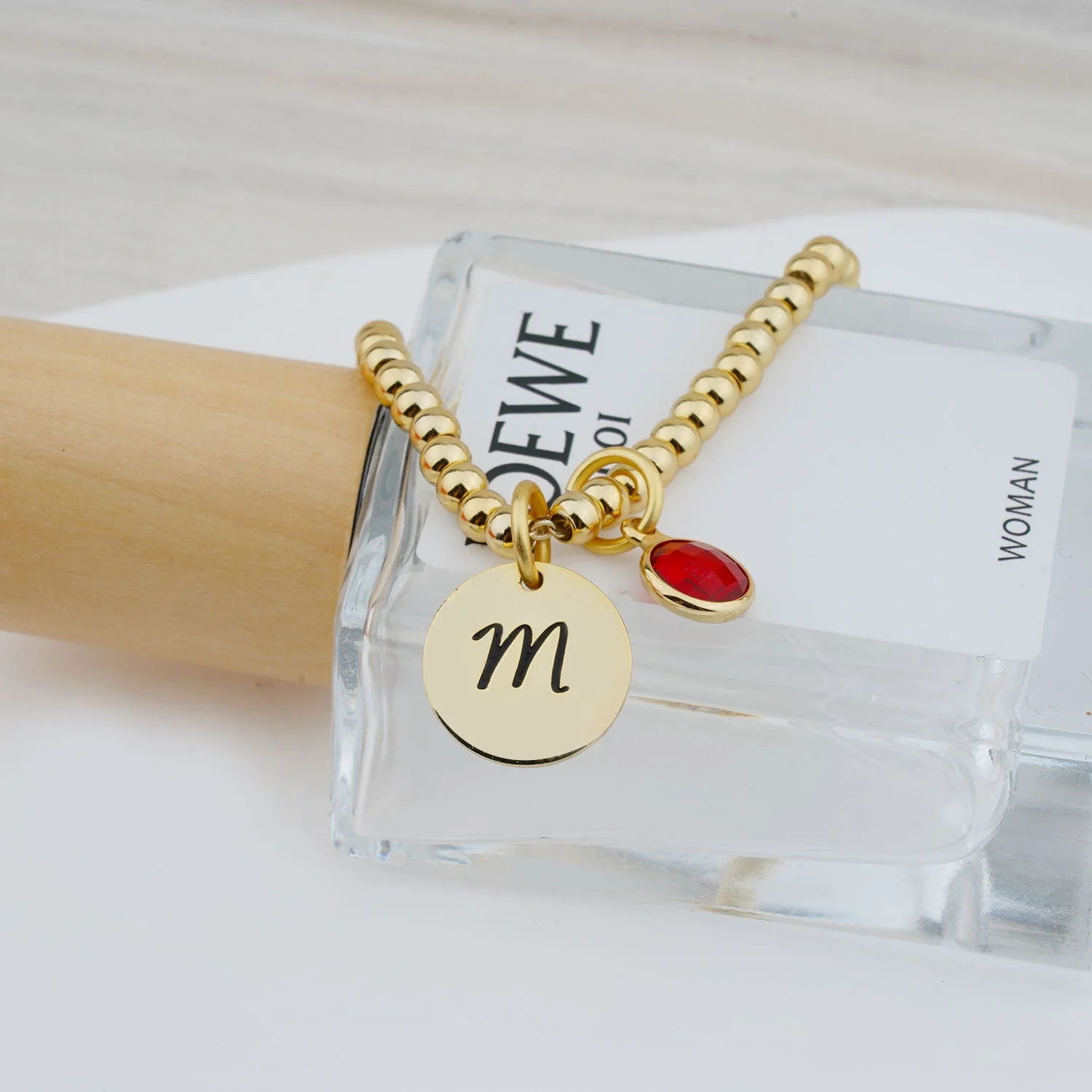 Personalized Disc Letter and Birthstone Charm Kids Bracelet - Image 8