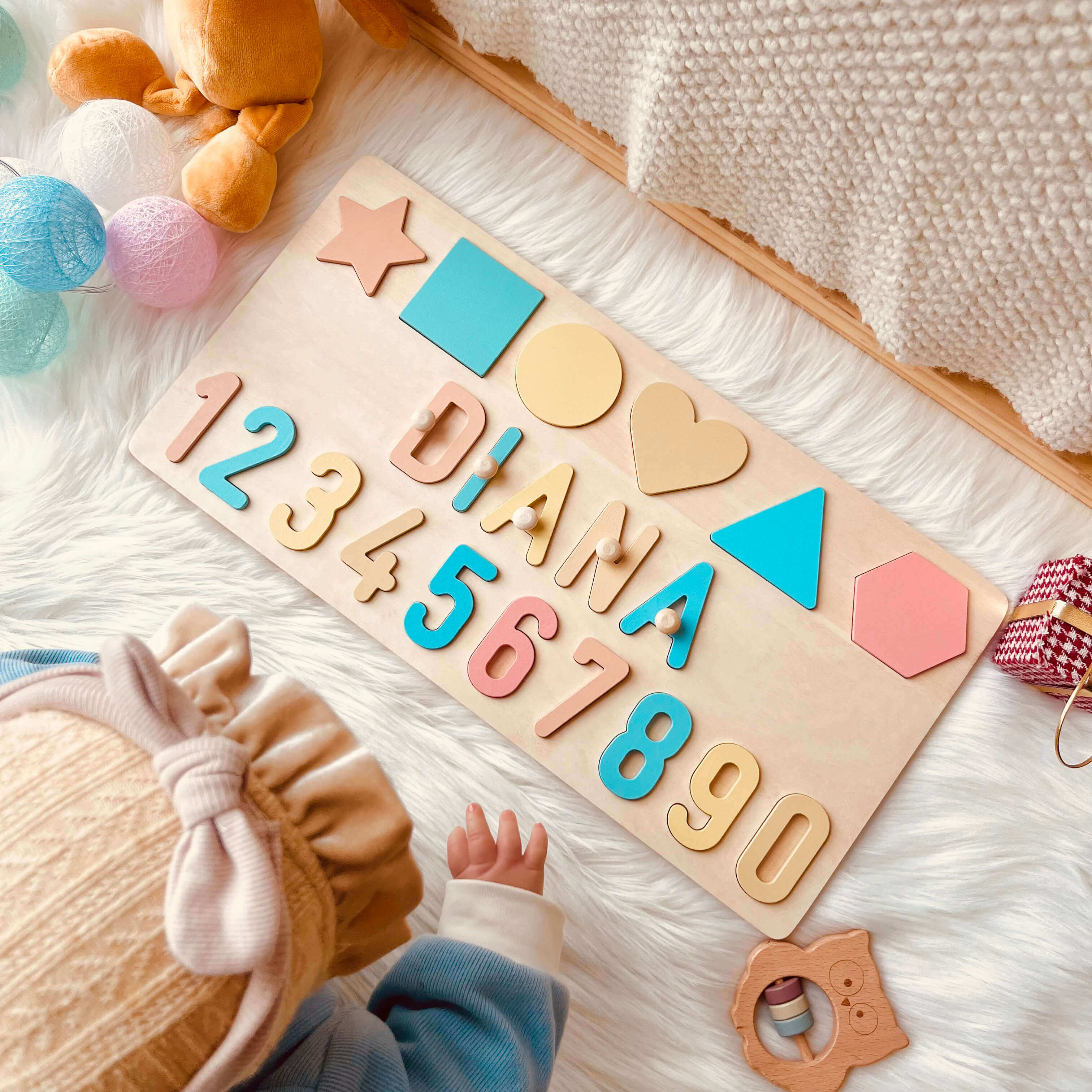 Personalized Numbers And Shapes Wooden Name Puzzle - Image 3