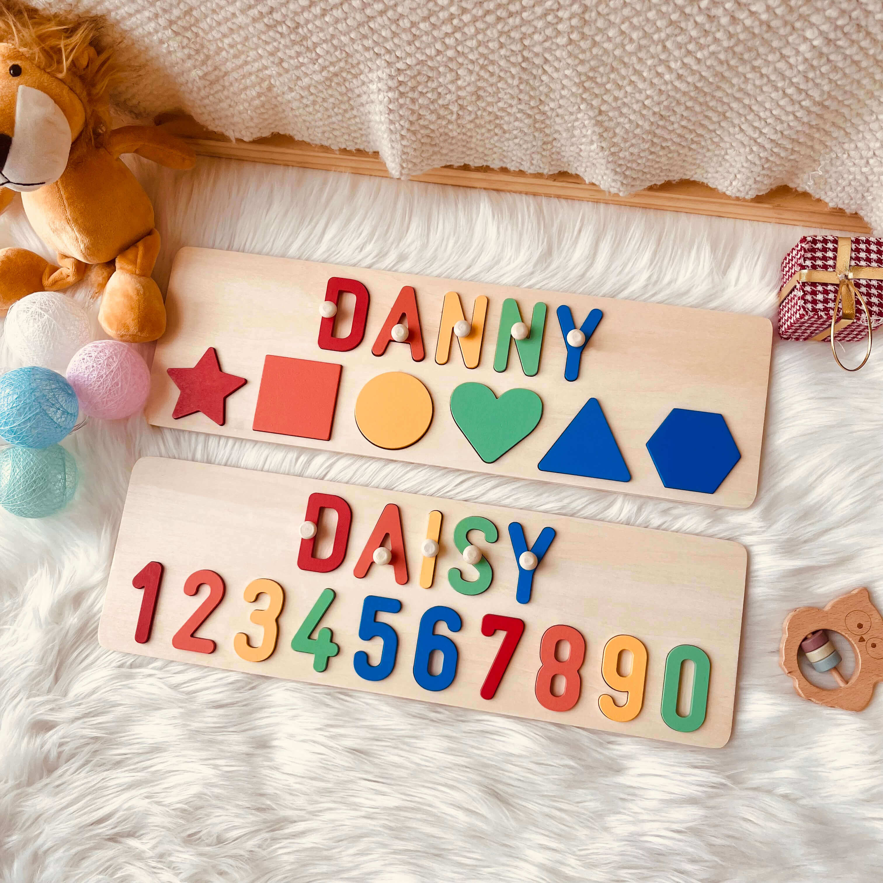 Personalized Numbers And Shapes Wooden Name Puzzle - Image 6