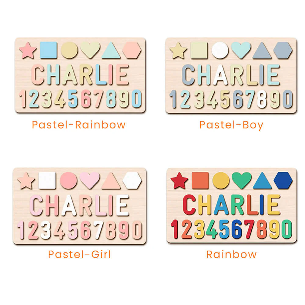 Personalized Numbers And Shapes Wooden Name Puzzle - Image 7