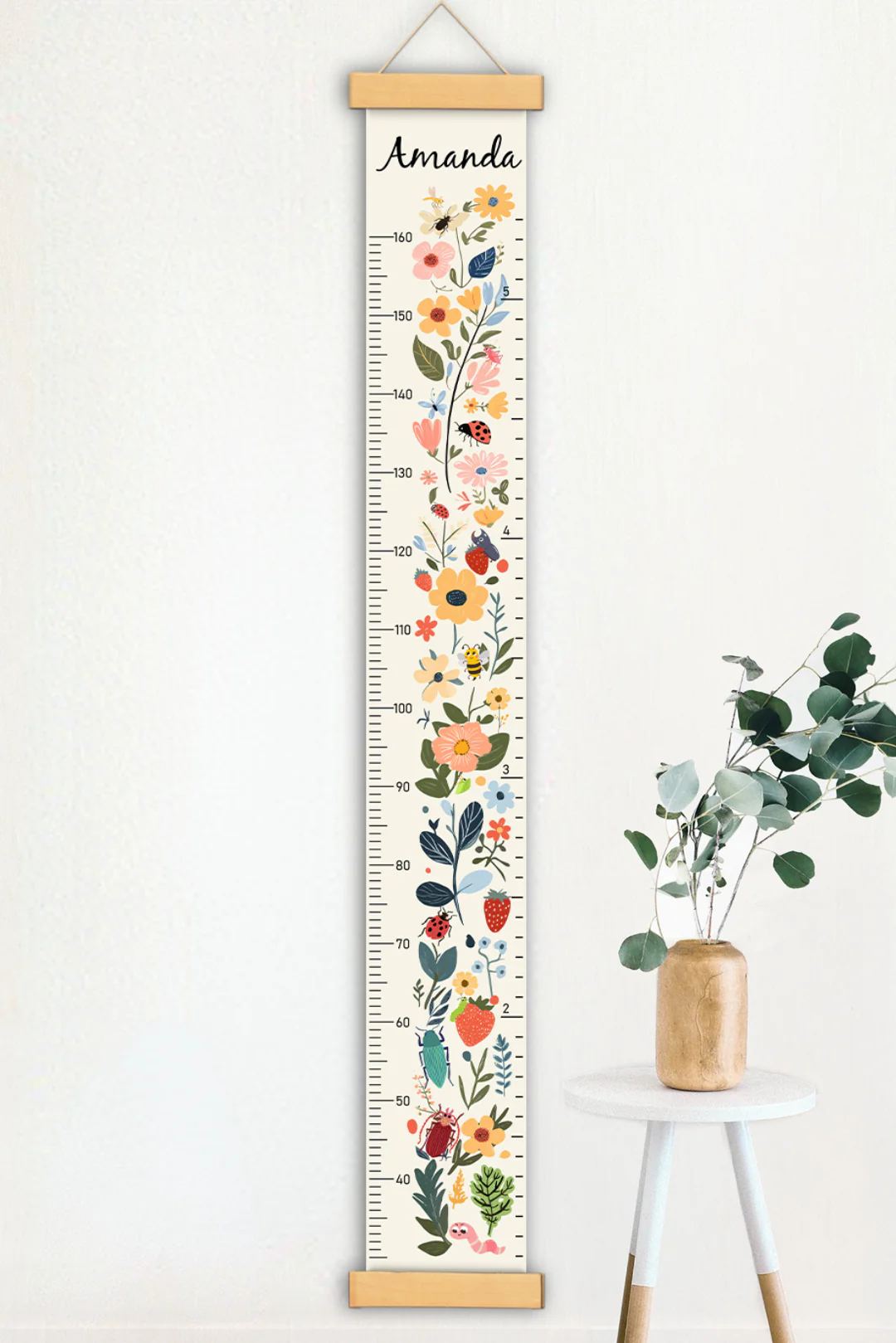 Personalized Floral Garden Hanging Canvas Height Ruler - Image 2