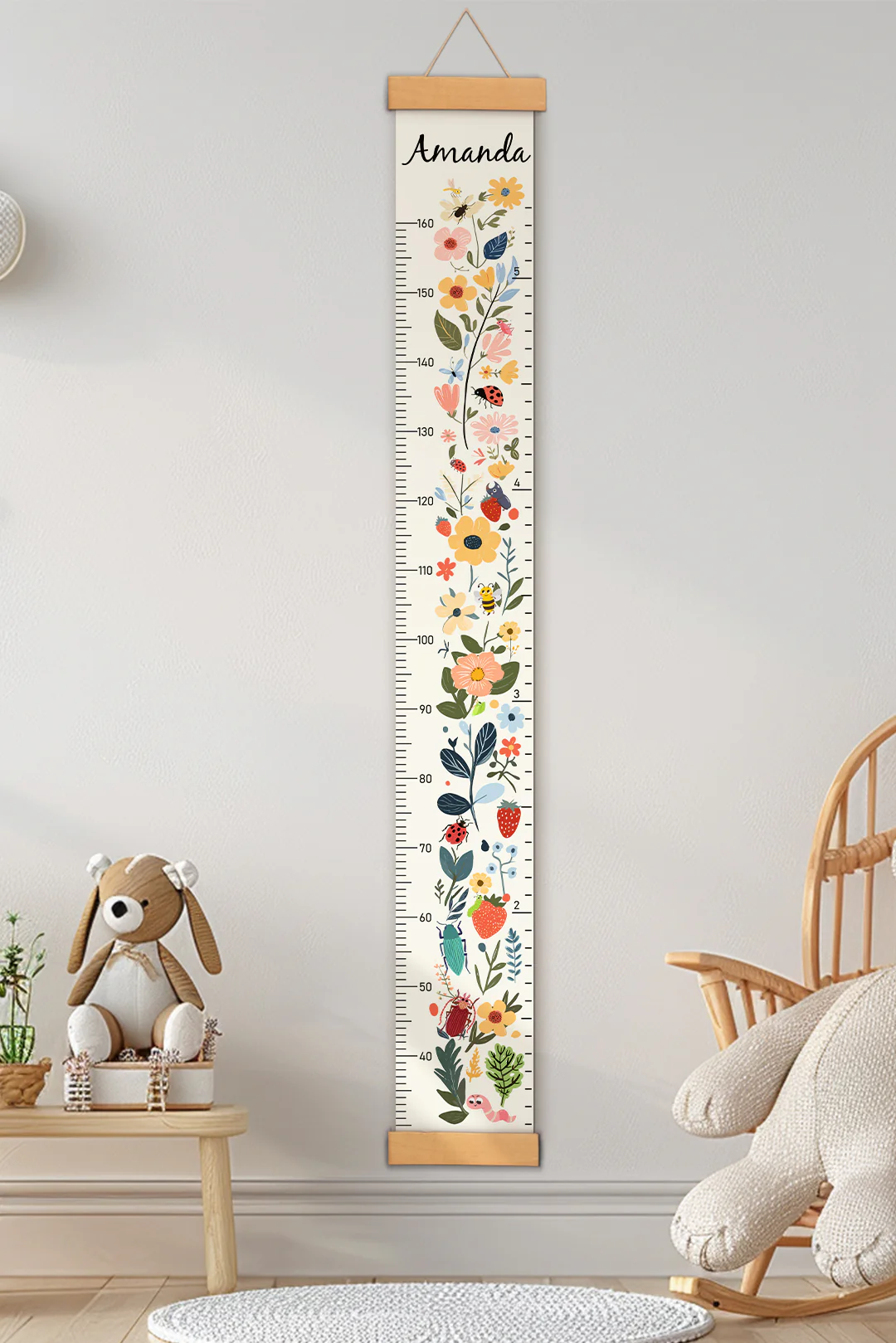 Personalized Floral Garden Hanging Canvas Height Ruler - Image 3