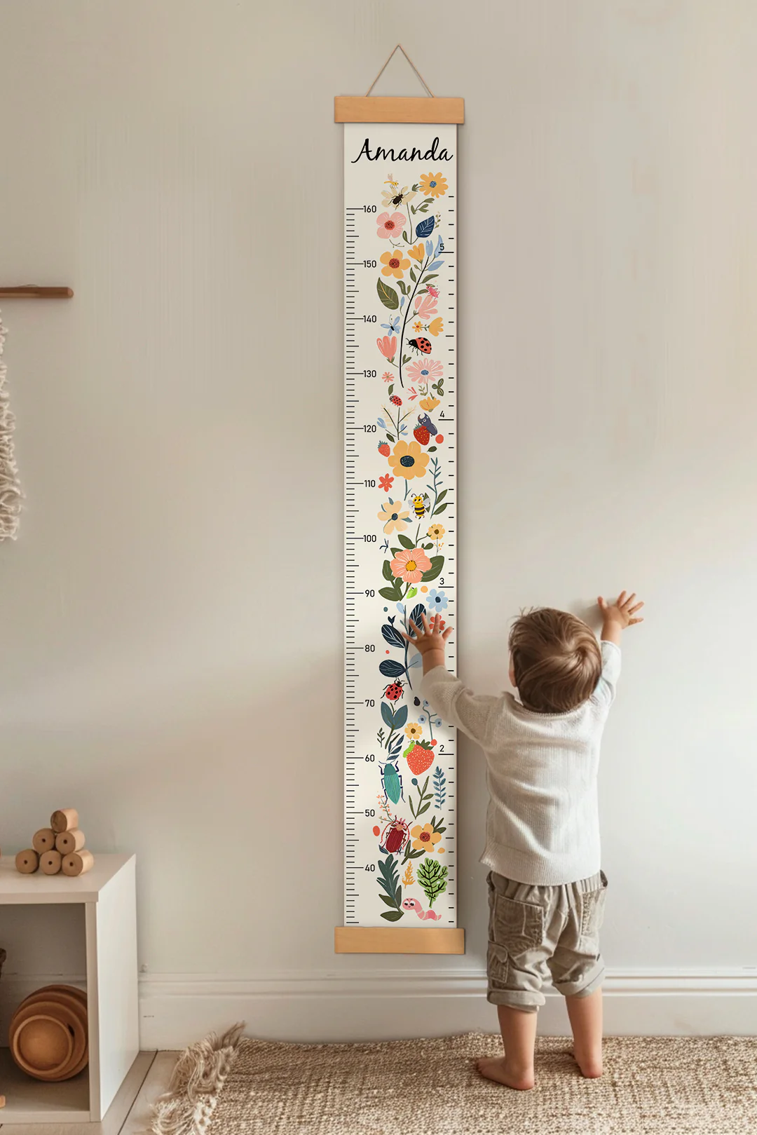 Personalized Floral Garden Hanging Canvas Height Ruler - Image 4