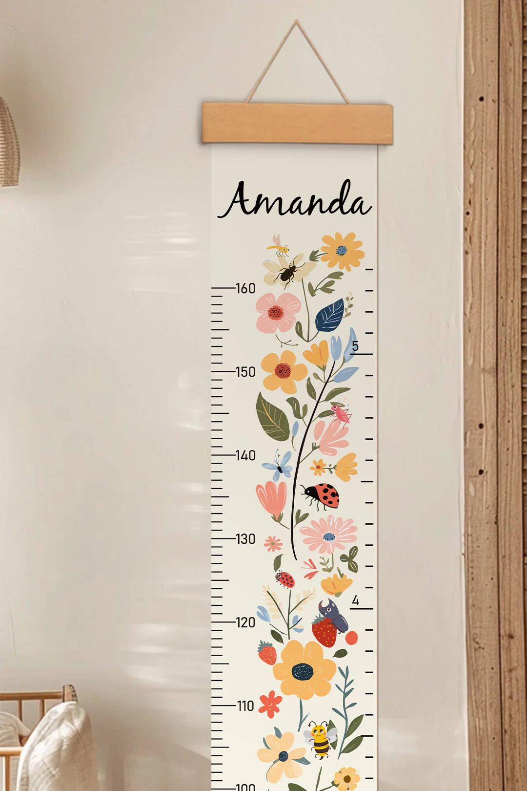 Personalized Floral Garden Hanging Canvas Height Ruler - Image 5