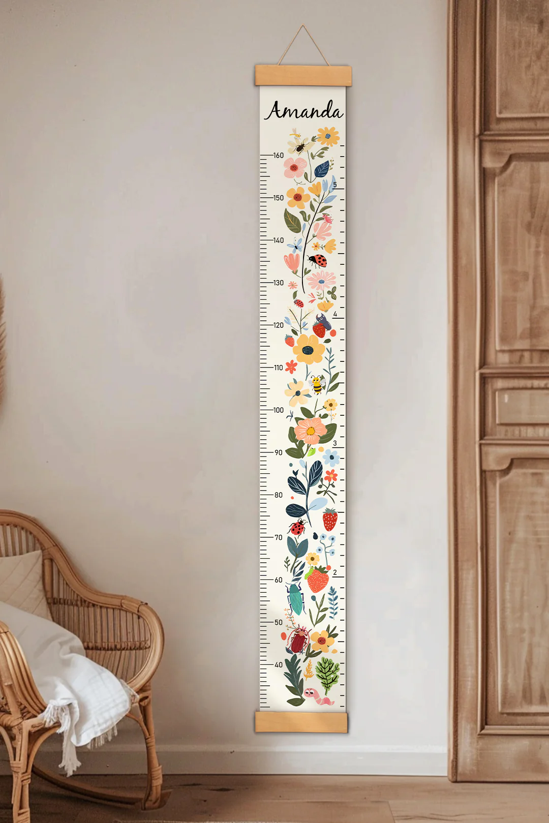 Personalized Floral Garden Hanging Canvas Height Ruler - Image 6