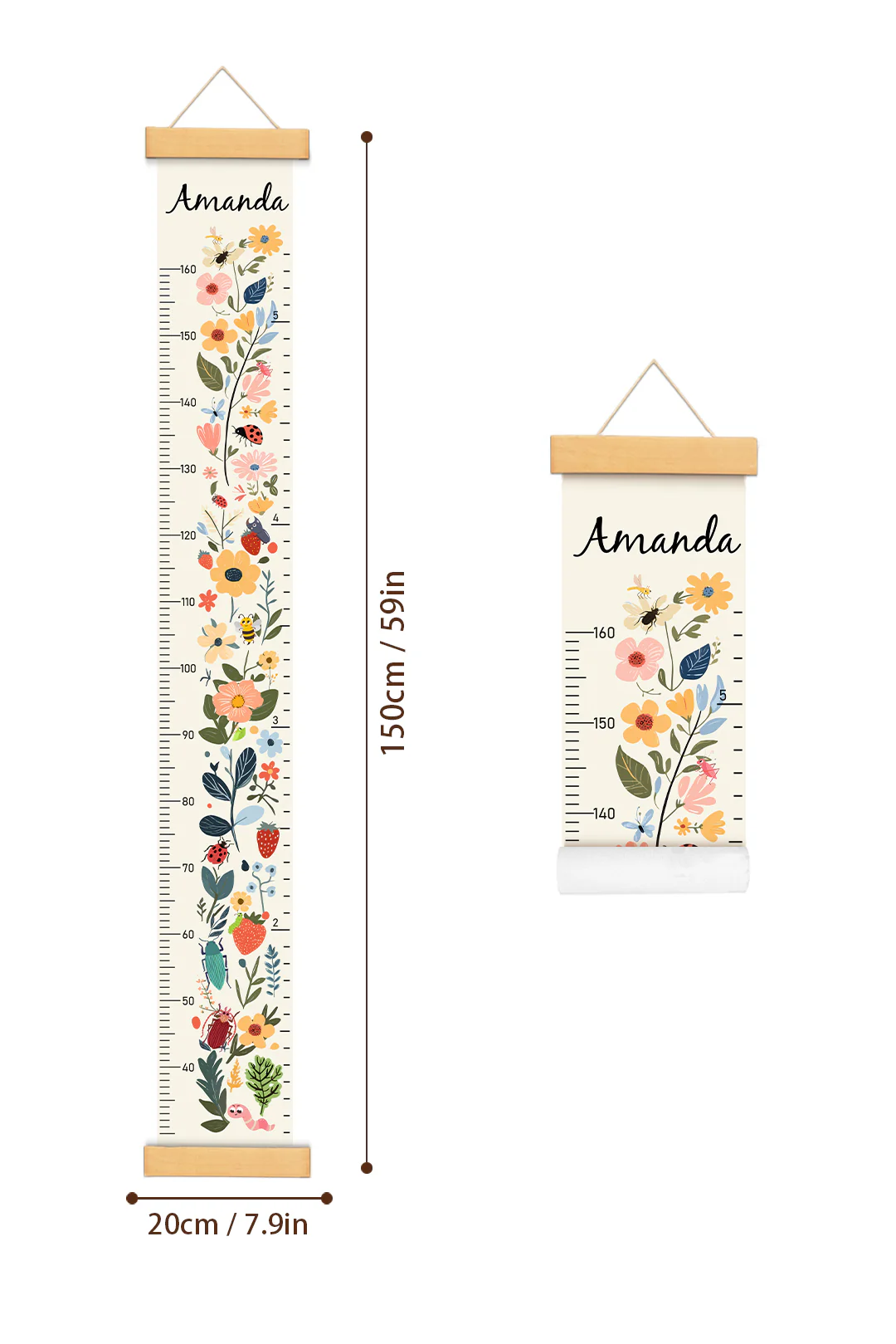 Personalized Floral Garden Hanging Canvas Height Ruler - Image 7