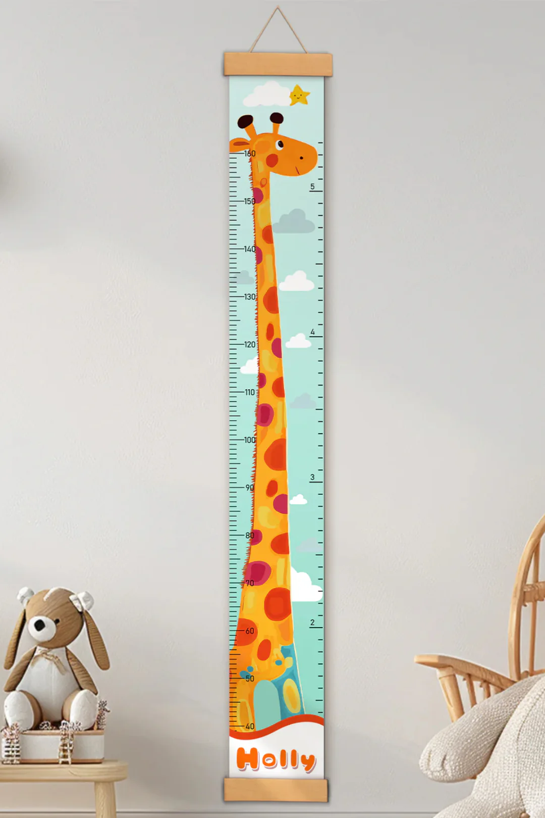 Personalized Giraffe Growth Hanging Canvas Height Ruler - Image 3