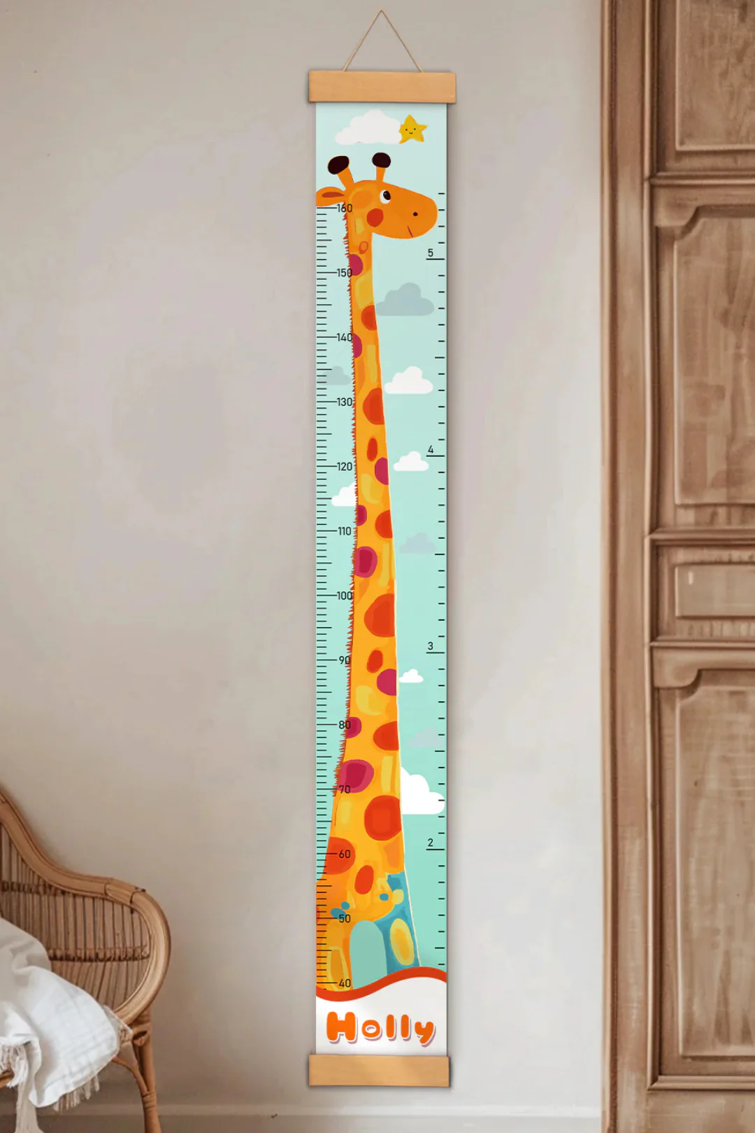 Personalized Giraffe Growth Hanging Canvas Height Ruler - Image 5