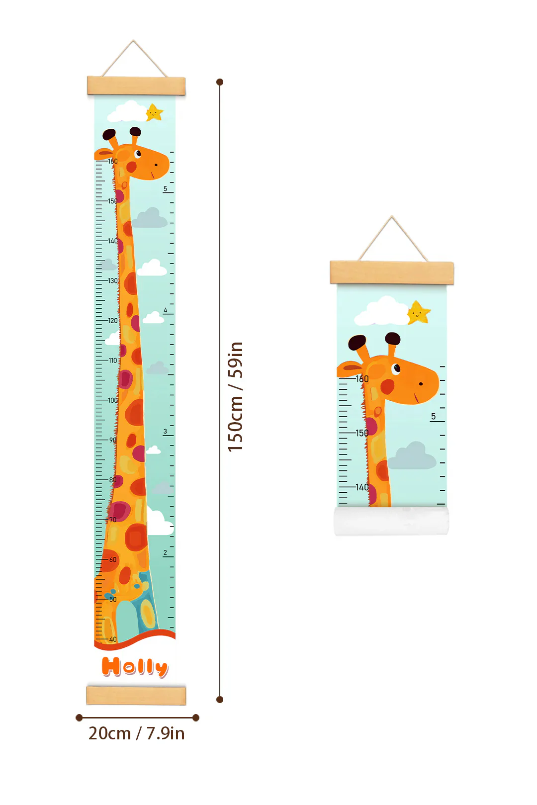 Personalized Giraffe Growth Hanging Canvas Height Ruler - Image 7