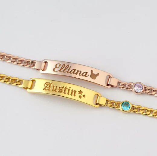 Personalized Kids Birthstone and Name Bracelet - Image 3