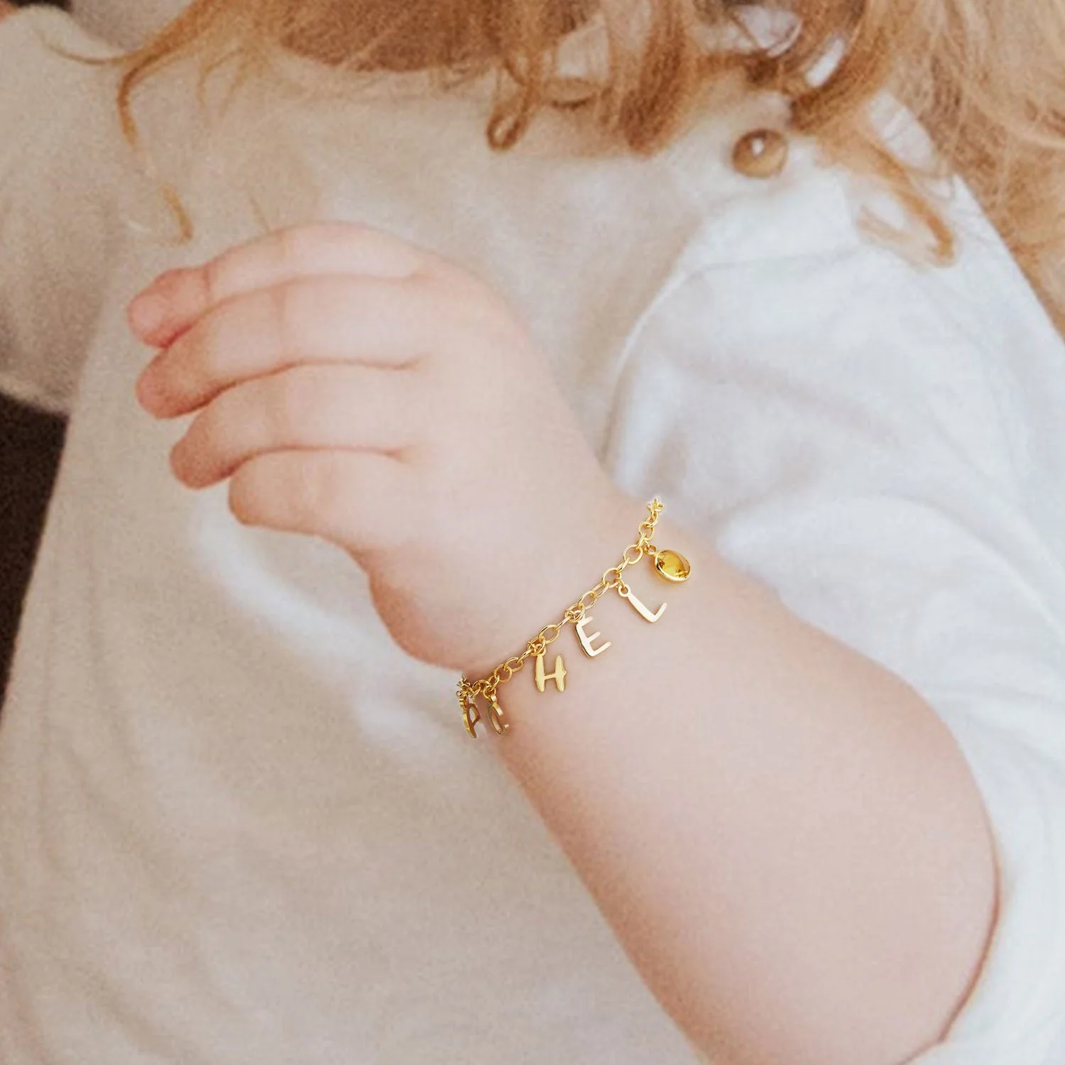 Personalized Kids Letters and Birthstone Pendant Bracelet - Image 7