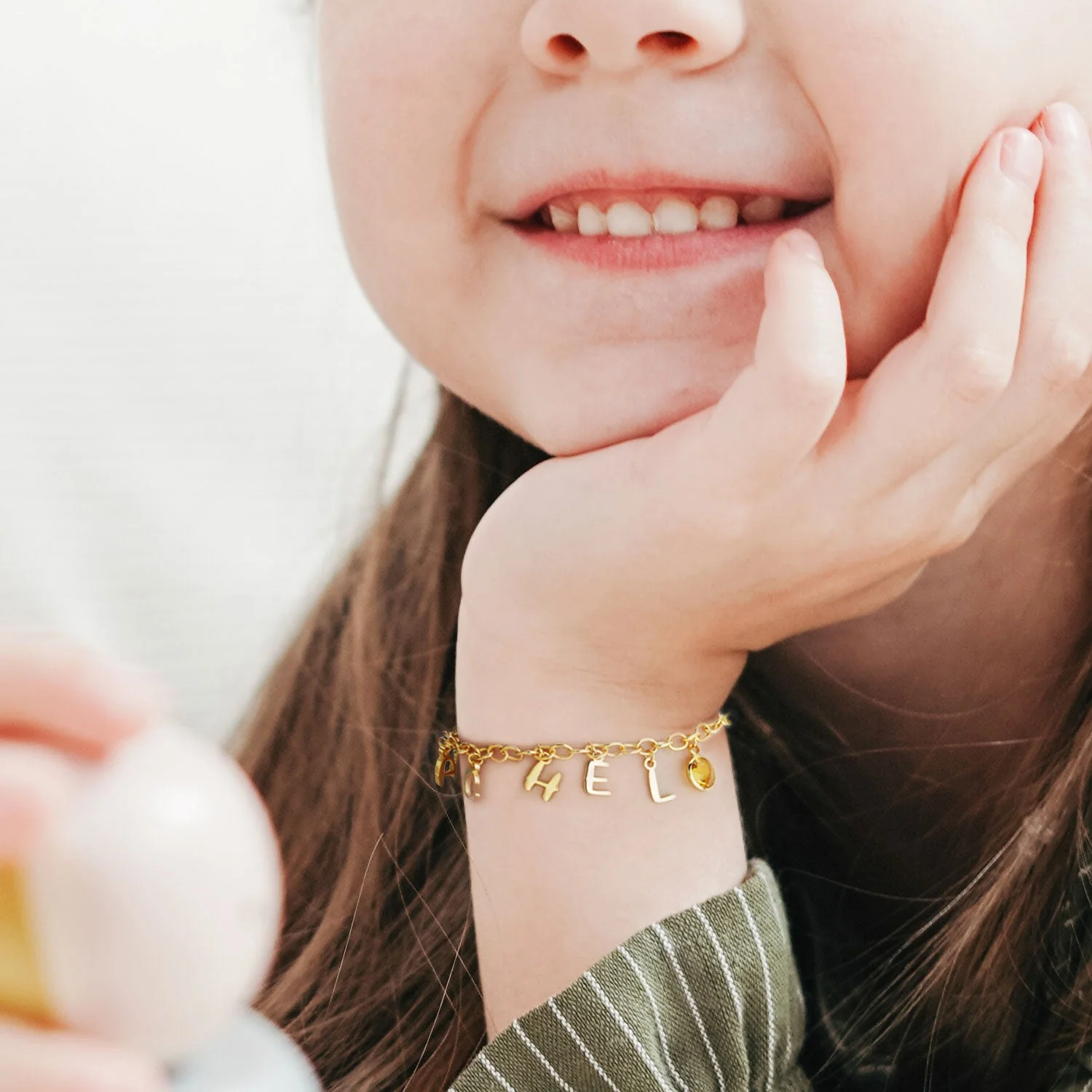 Personalized Kids Letters and Birthstone Pendant Bracelet - Image 8