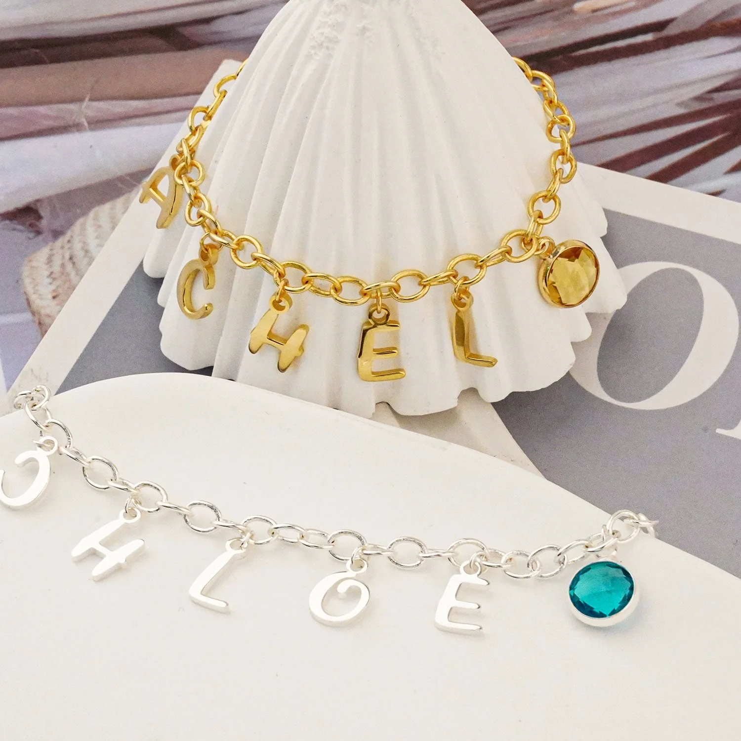 Personalized Kids Letters and Birthstone Pendant Bracelet - Image 9
