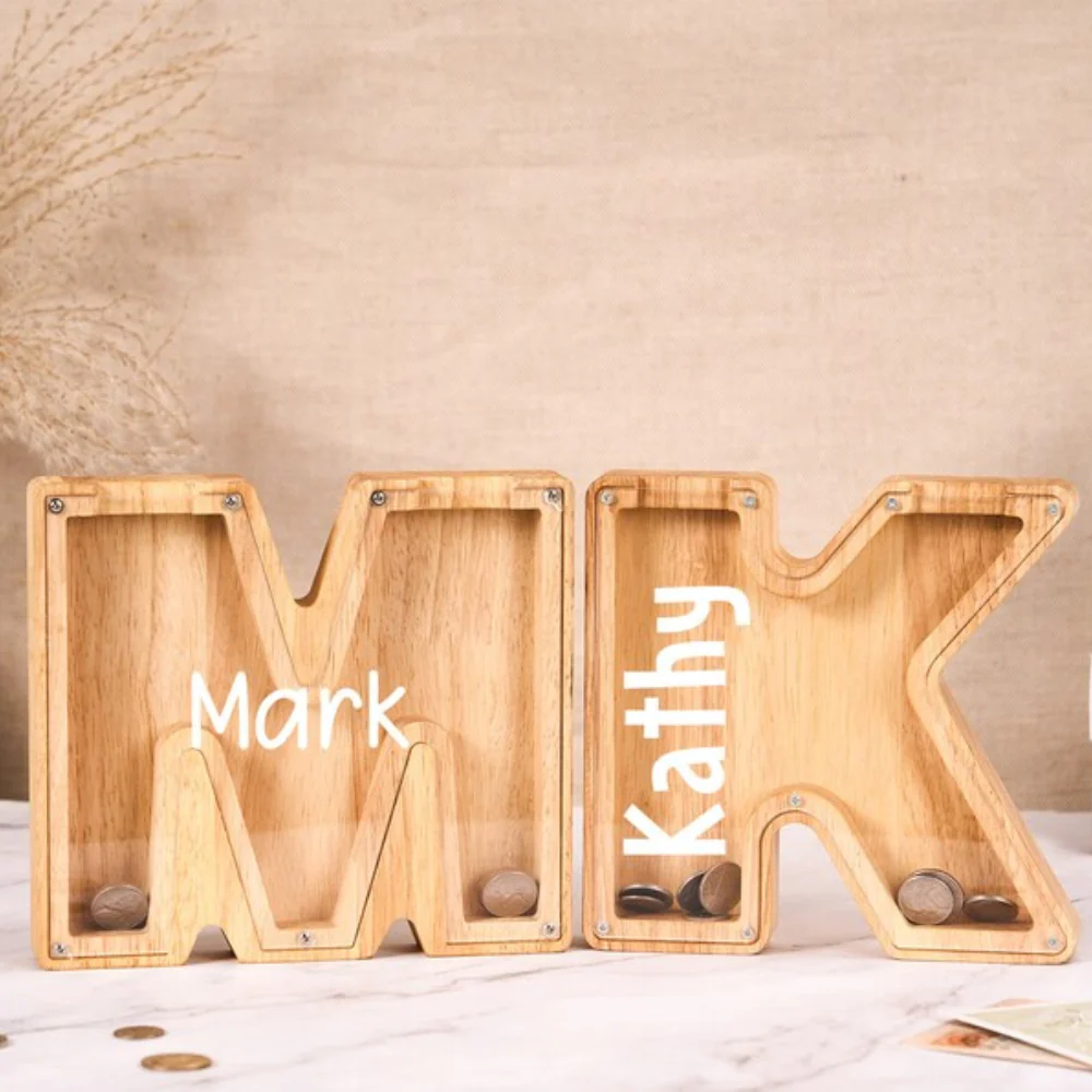 Personalized Kids Wooden Letter Coin Piggy Bank - Image 3