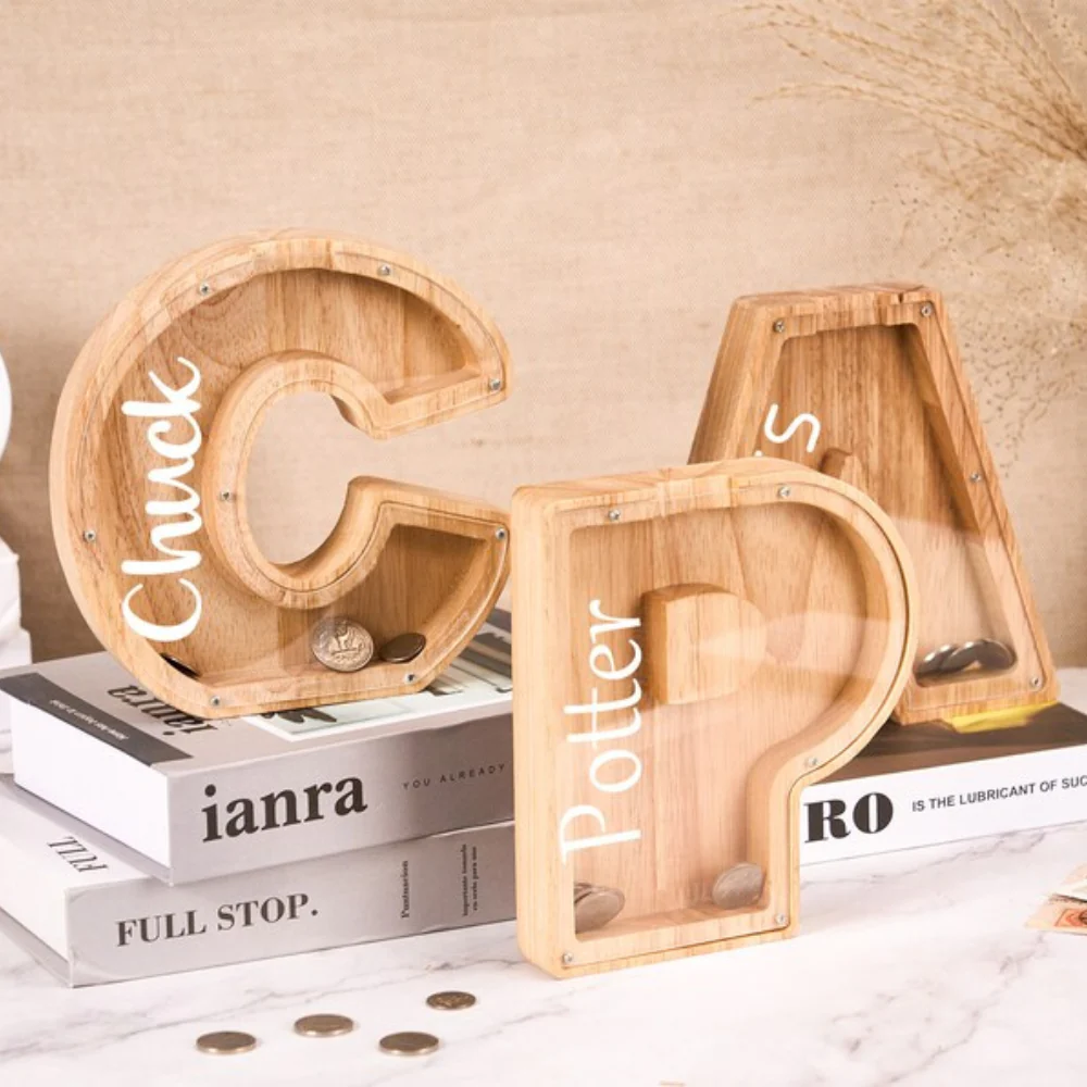 Personalized Kids Wooden Letter Coin Piggy Bank - Image 4